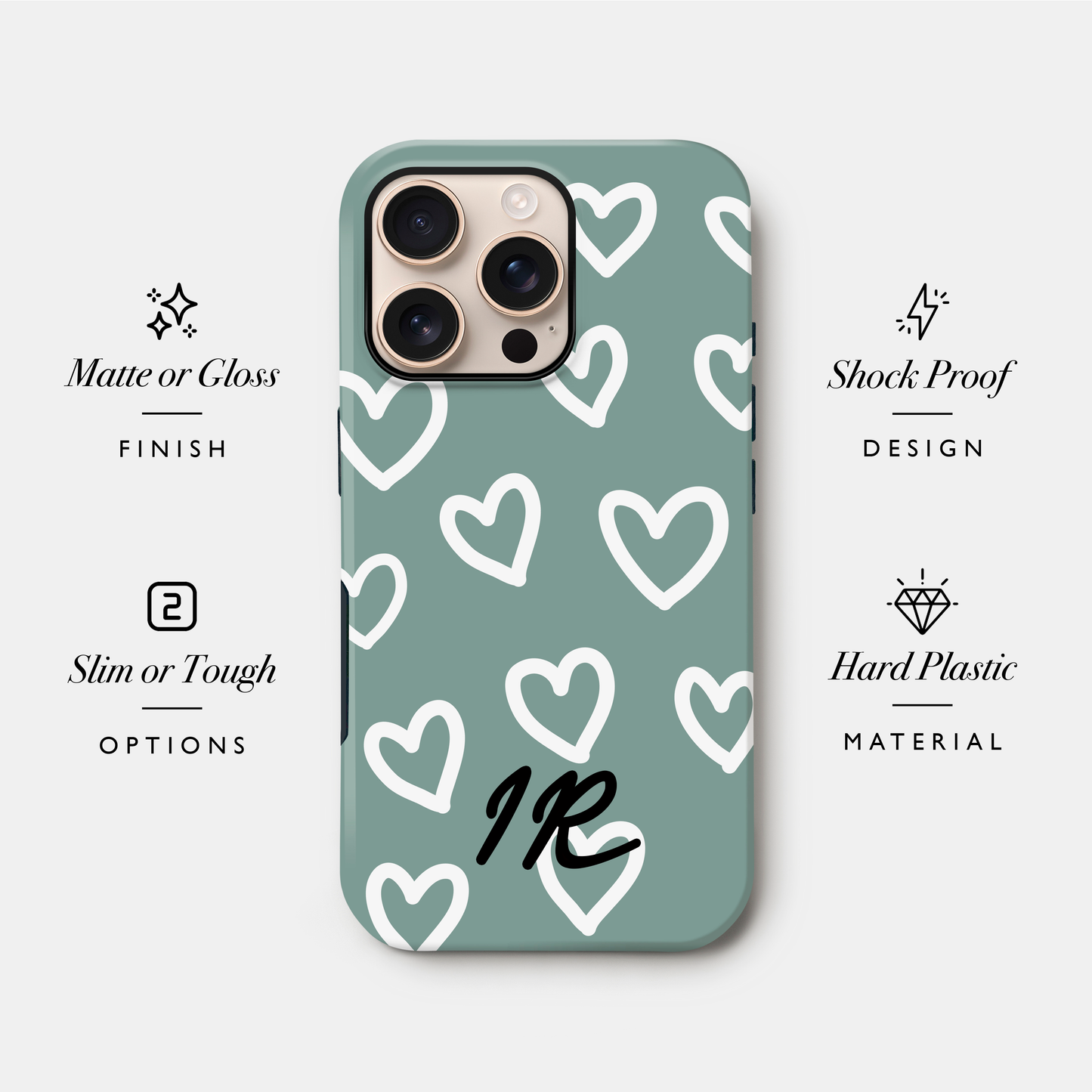 Personalised Teal Heart Pattern Phone Case Phone Case