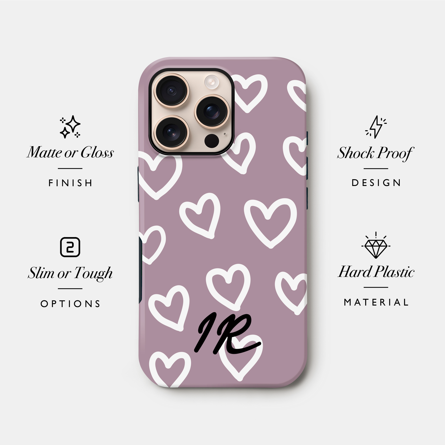 Personalised Plum Heart Doodle Pattern Case Phone Case
