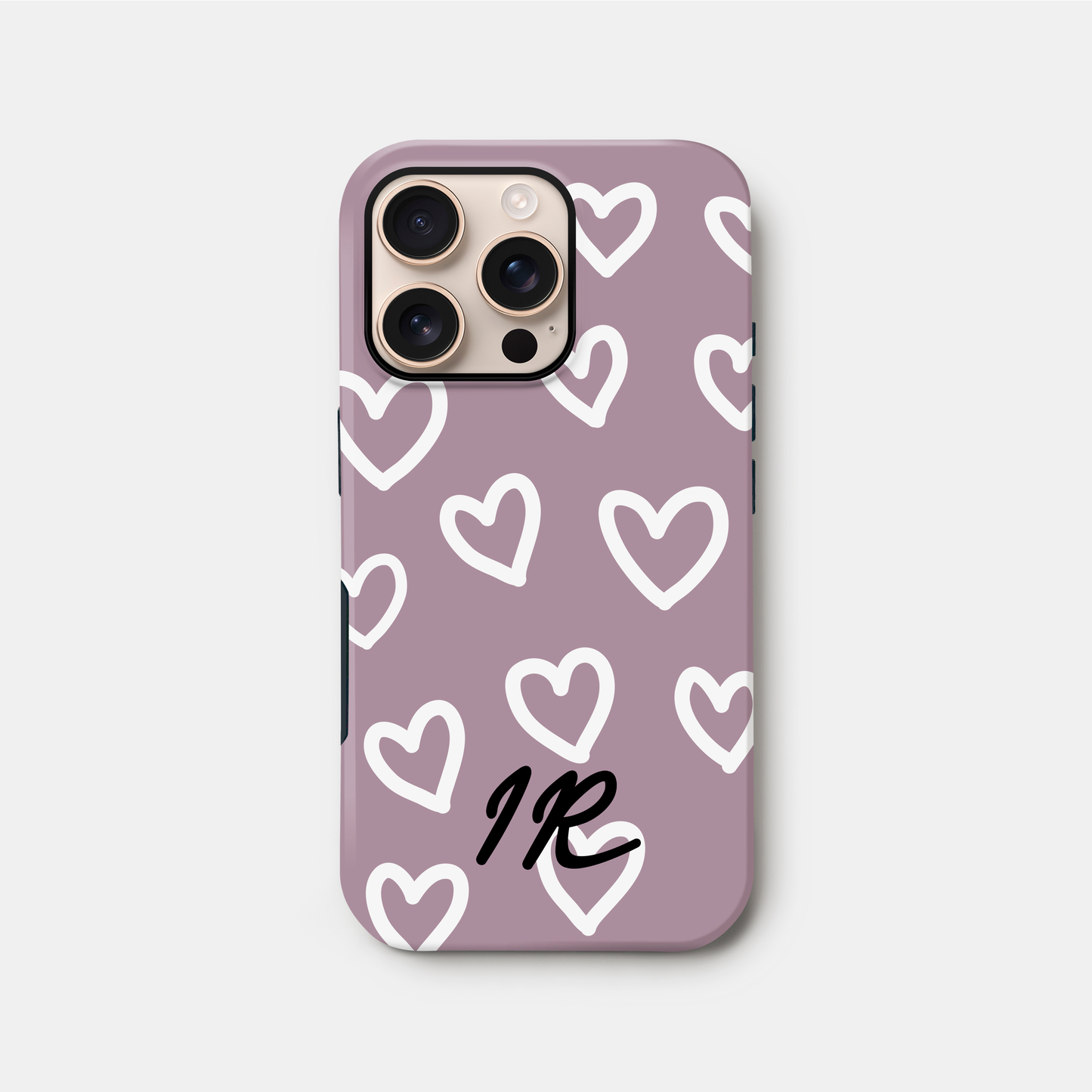 Personalised Plum Heart Doodle Pattern Case iPhone 16 Phone Case