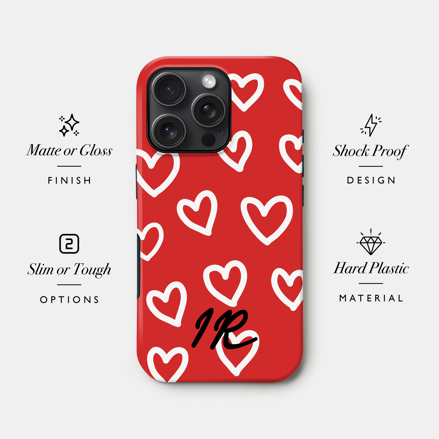 Personalised Red Heart Doodle Pattern Case Phone Case