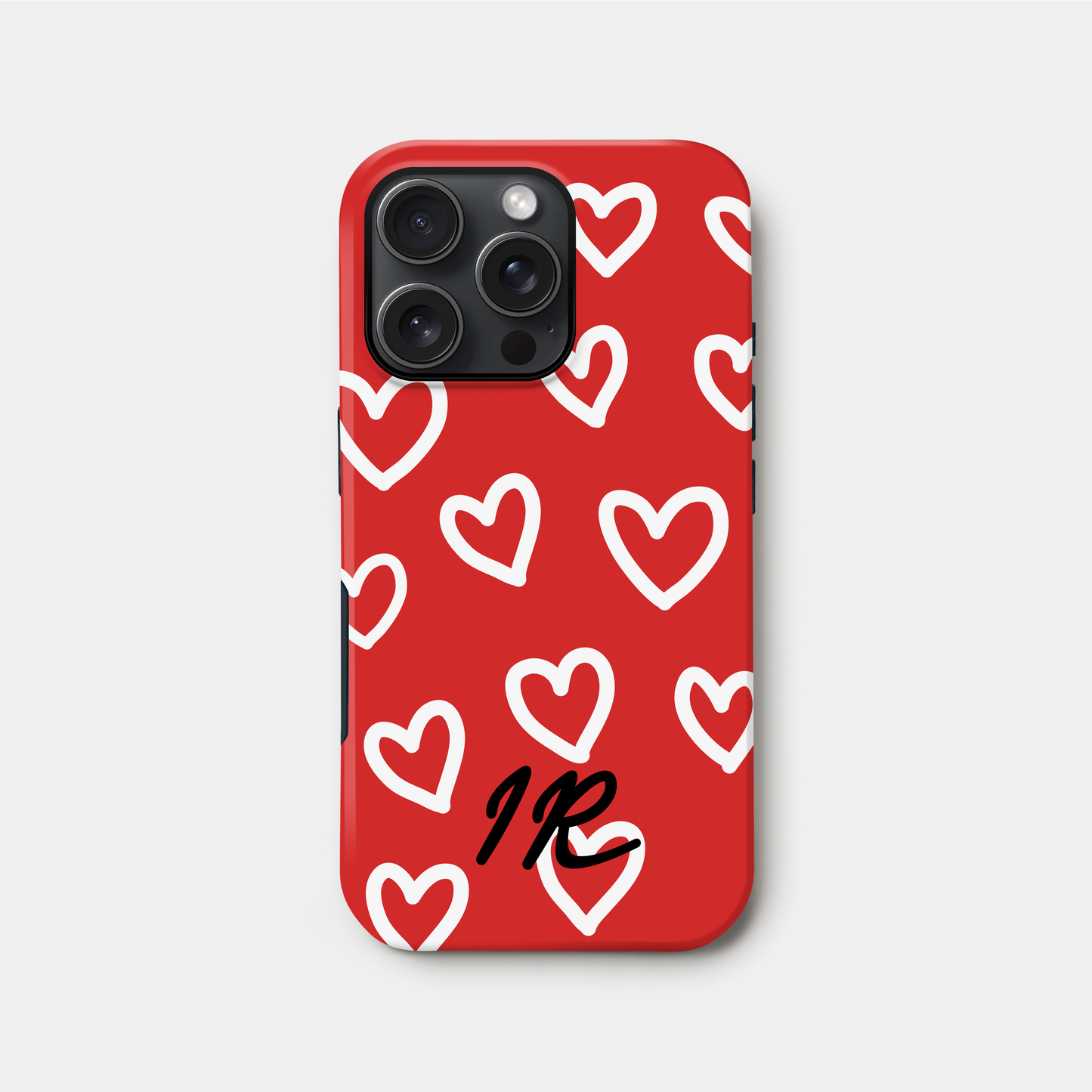 Personalised Red Heart Doodle Pattern Case iPhone 16 Phone Case