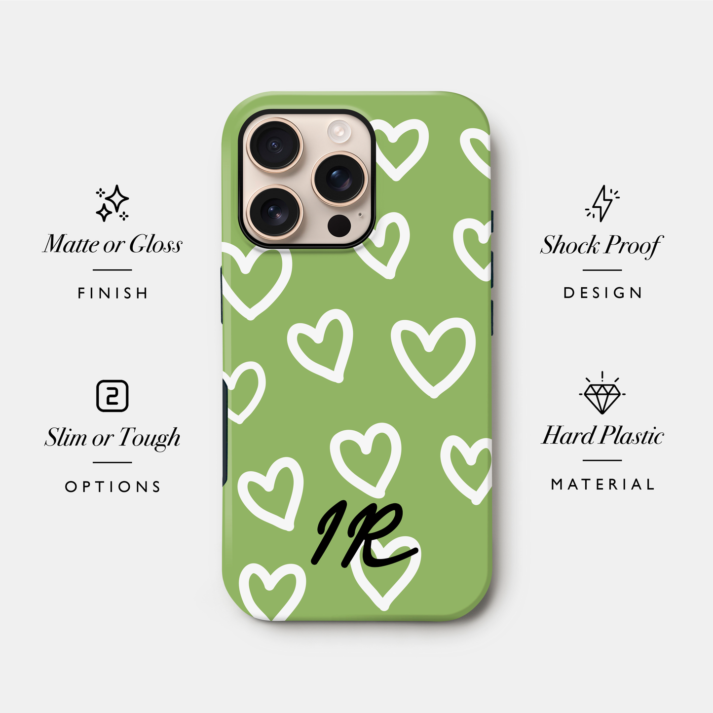 Personalised Green Heart Pattern Case Phone Case