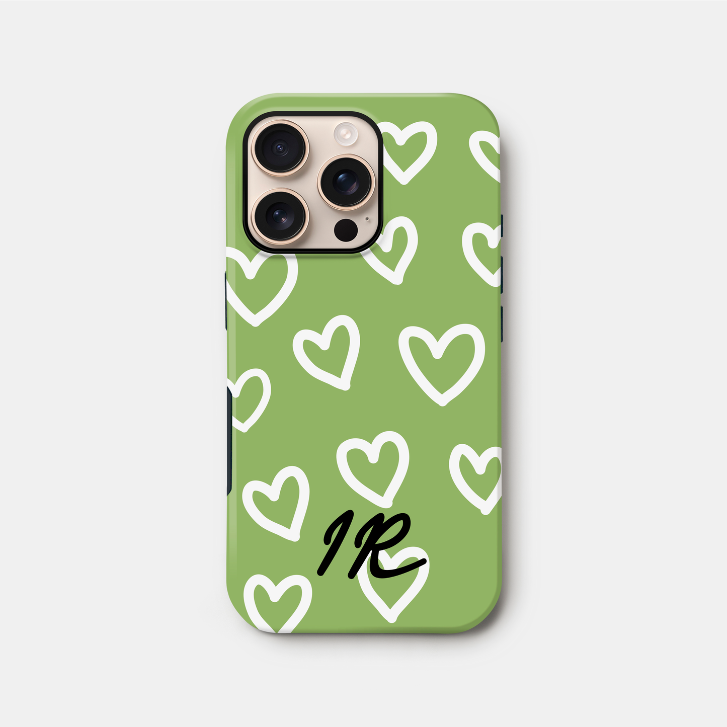 Personalised Green Heart Pattern Case iPhone 16 Phone Case