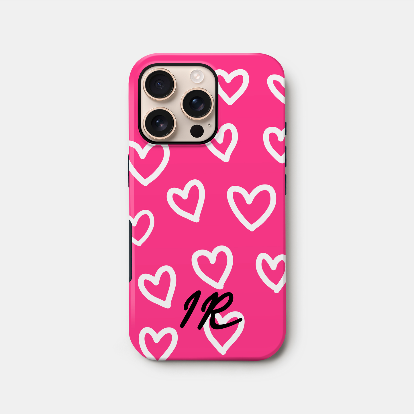 Personalised Pink Heart Doodle Pattern Case iPhone 16 Phone Case