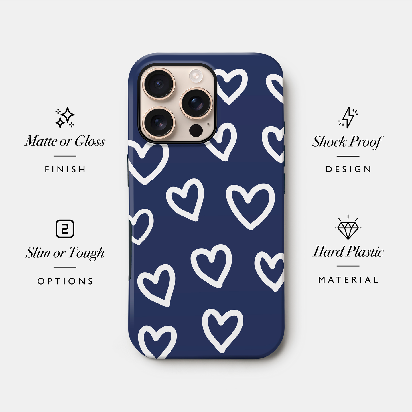 Navy Blue Heart Pattern Case Phone Case