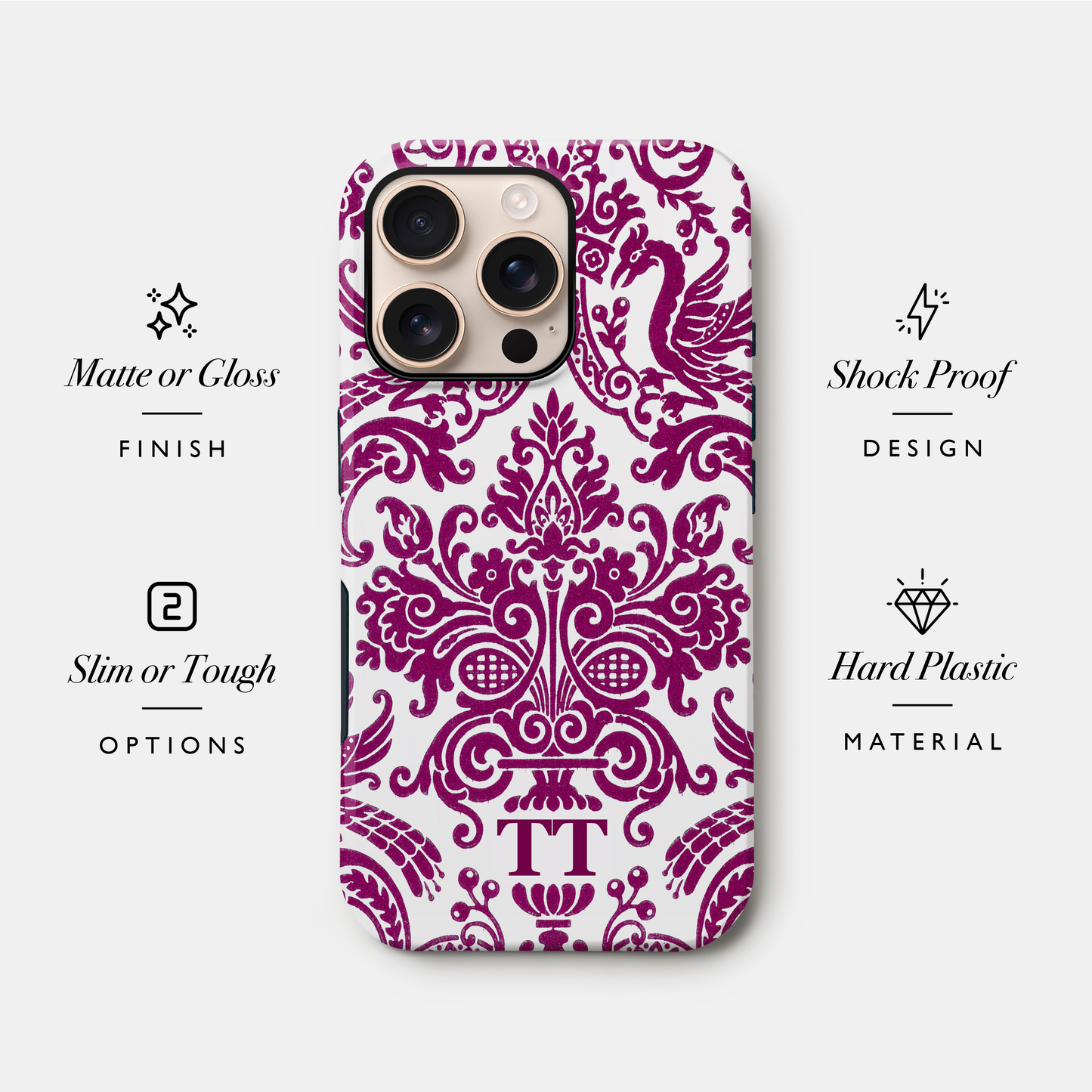 Personalised Burgundy Damask Floral Case Phone Case