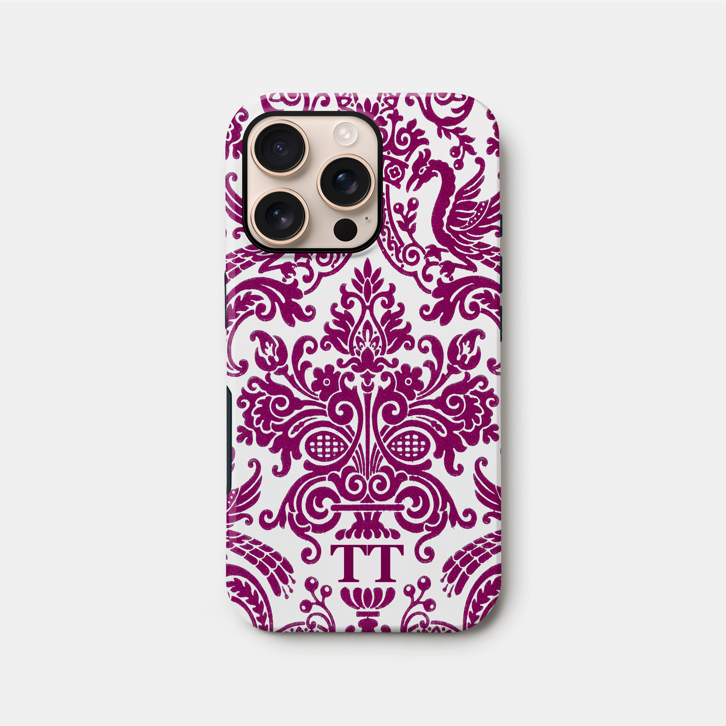 Personalised Burgundy Damask Floral Case iPhone 16 Phone Case