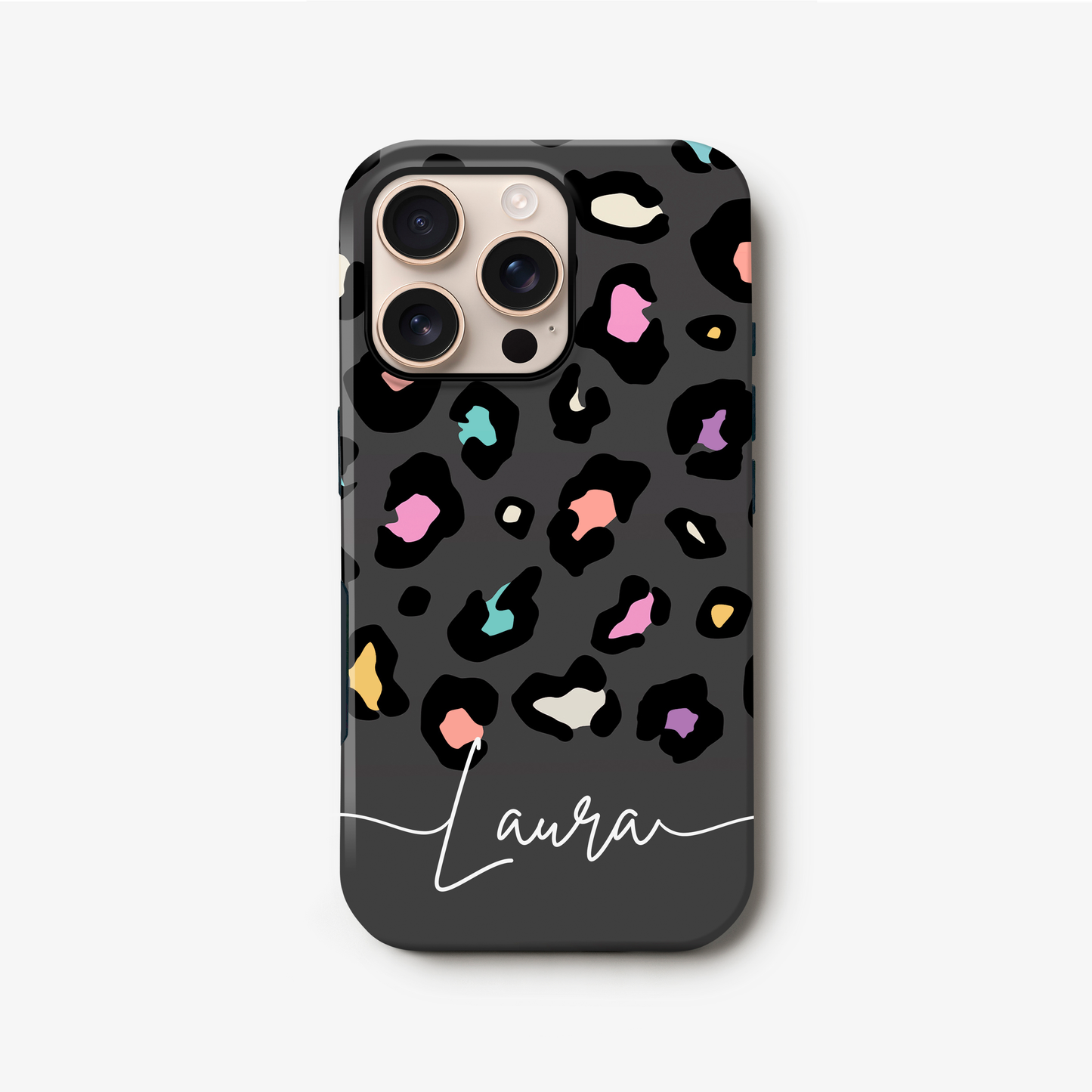 Rainbow Grey Leopard Spots Pattern Case iPhone 16 Pro Phone Case