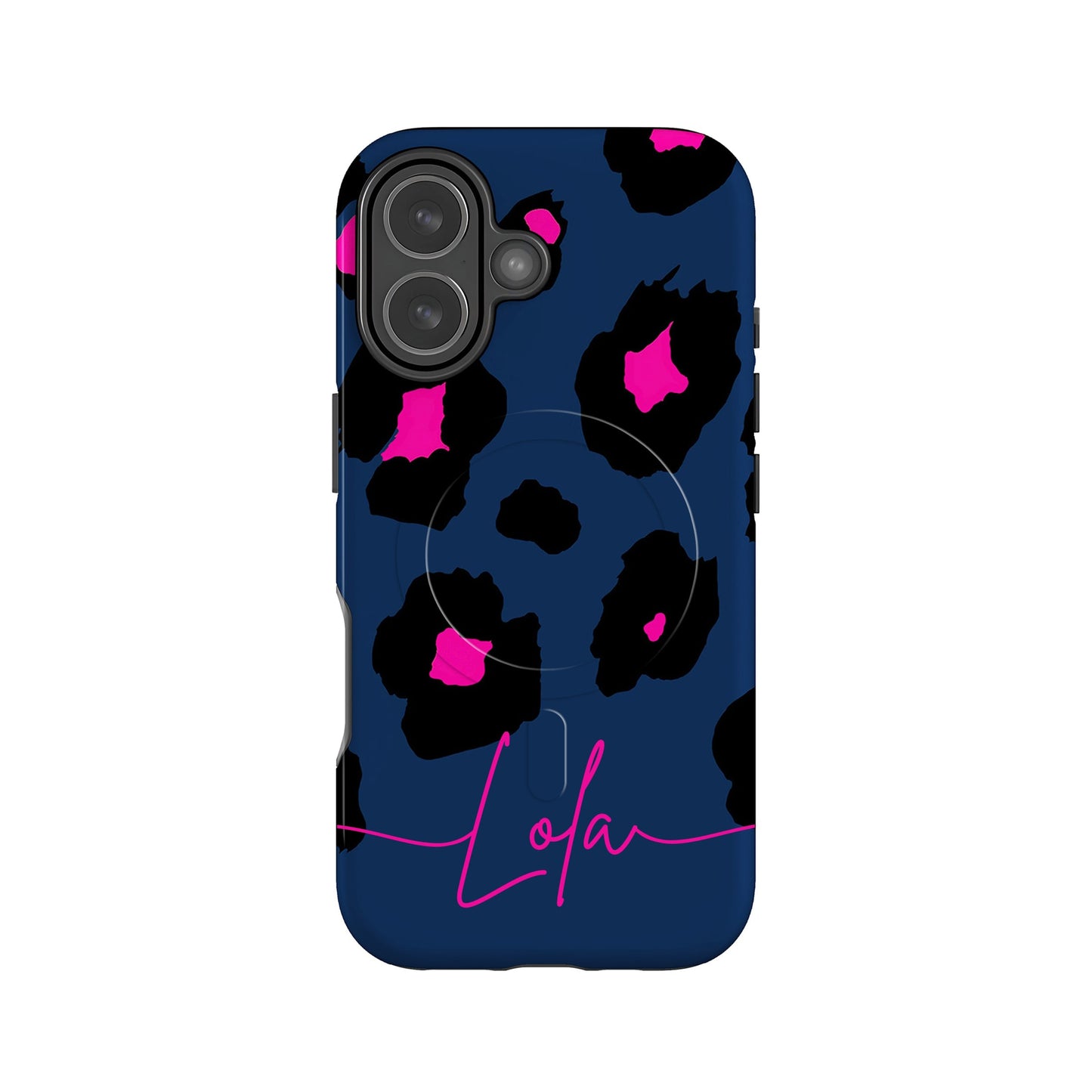 Navy Blue Pink Leopard Print Magsafe Case