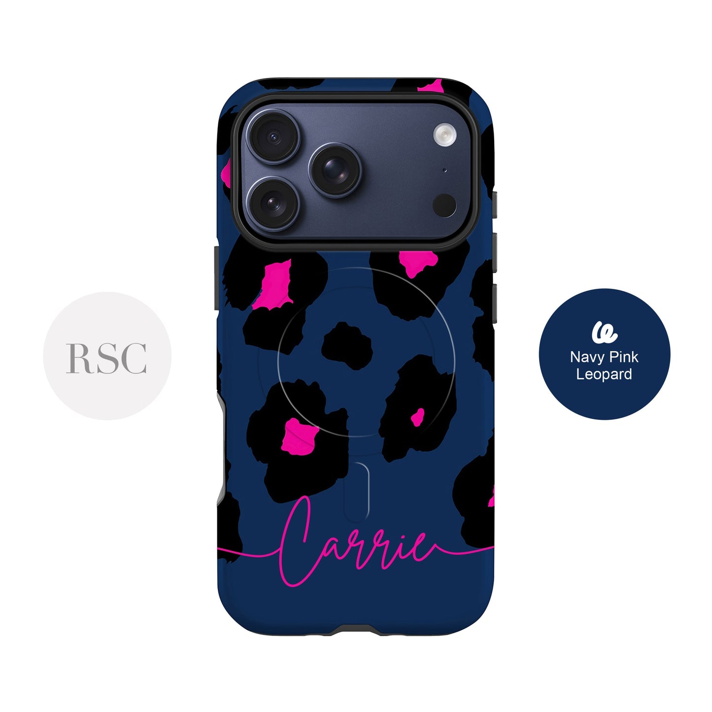 Navy Blue Pink Leopard Print Magsafe Case