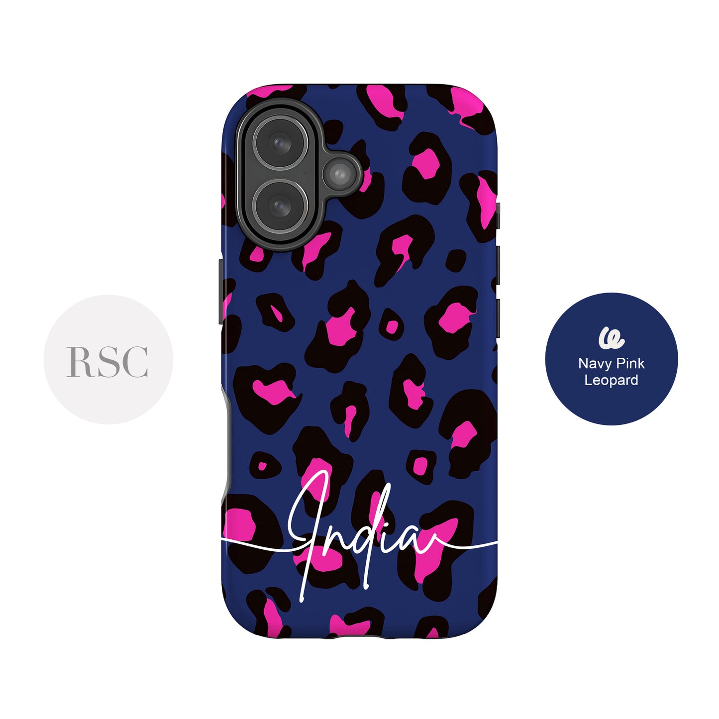 Custom Navy Blue Pink Leopard Print Case