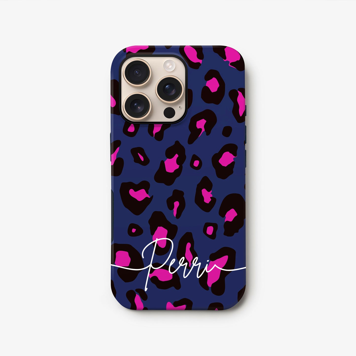 Custom Navy Blue Pink Leopard Print Case