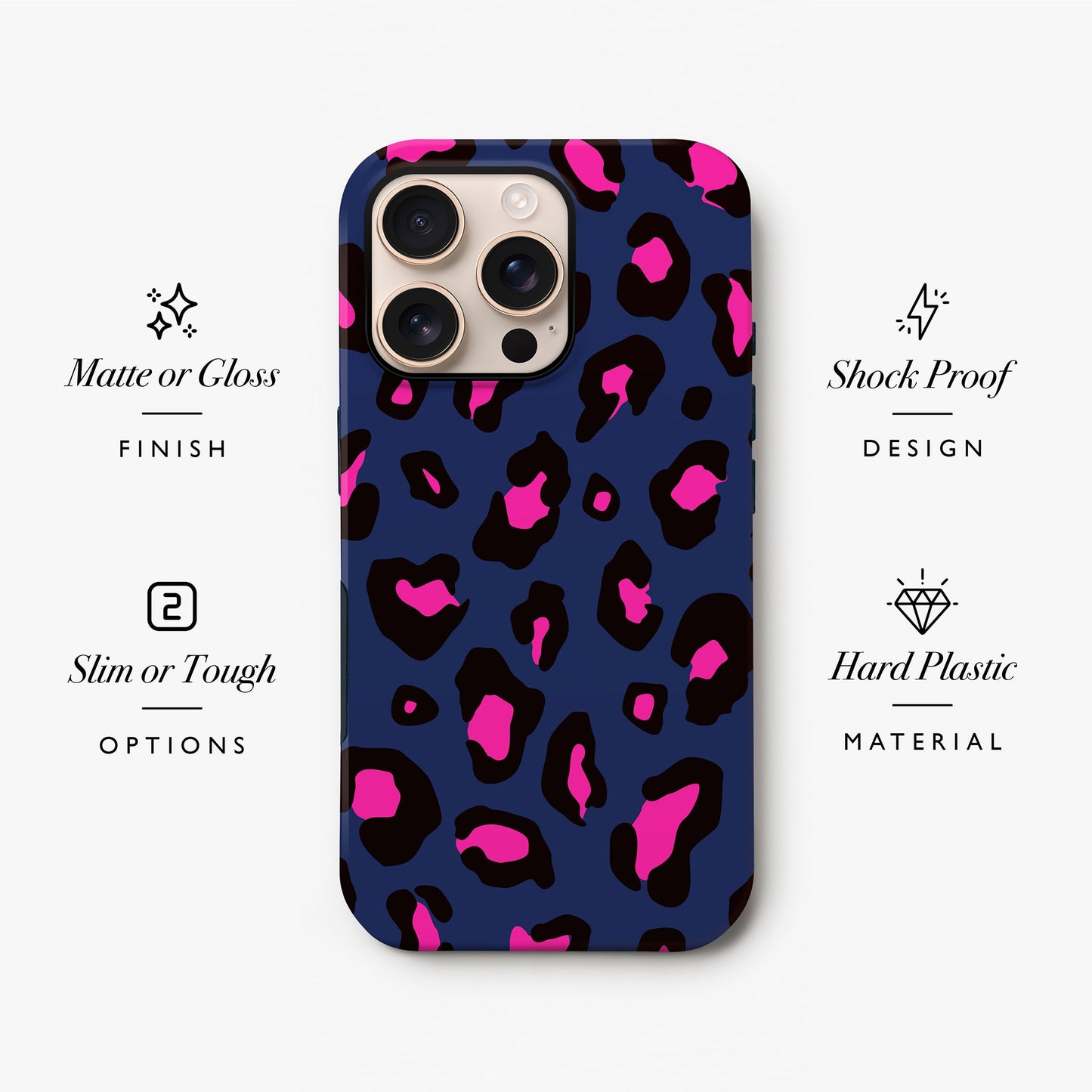 Custom Navy Blue Pink Leopard Print Case