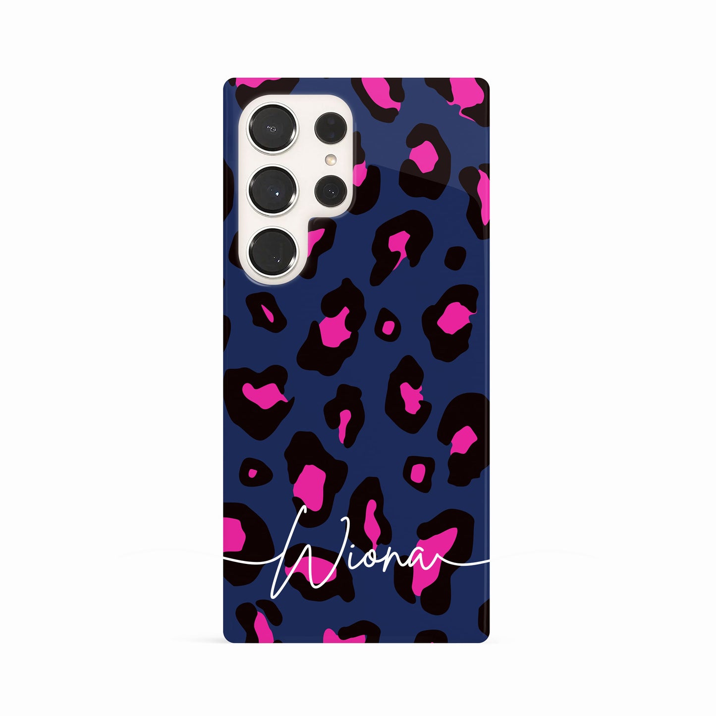 Custom Navy Blue Pink Leopard Print Case