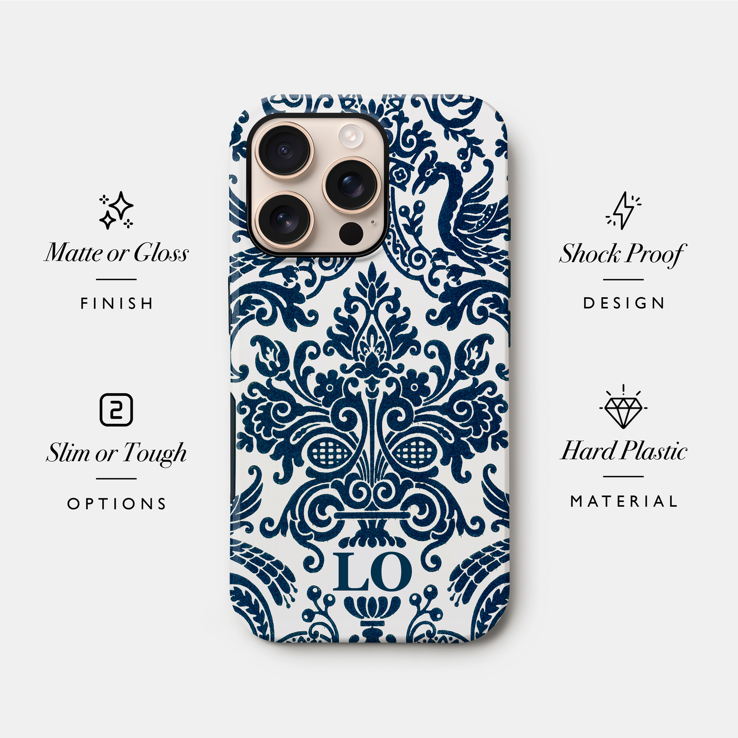 Personalised Navy Damask Floral Case Phone Case