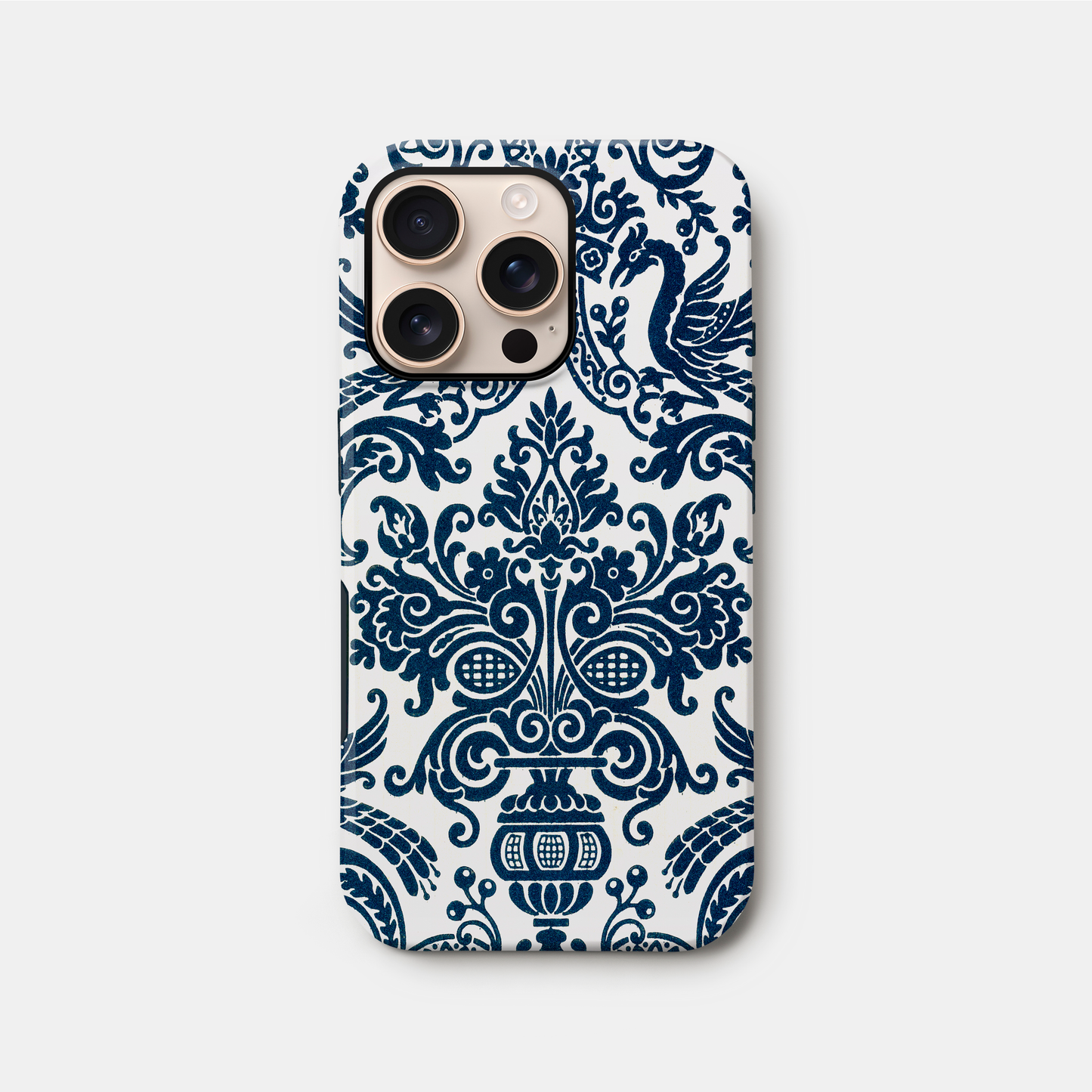 Damask Navy Blue Toile Pattern Case iPhone 16 Phone Case