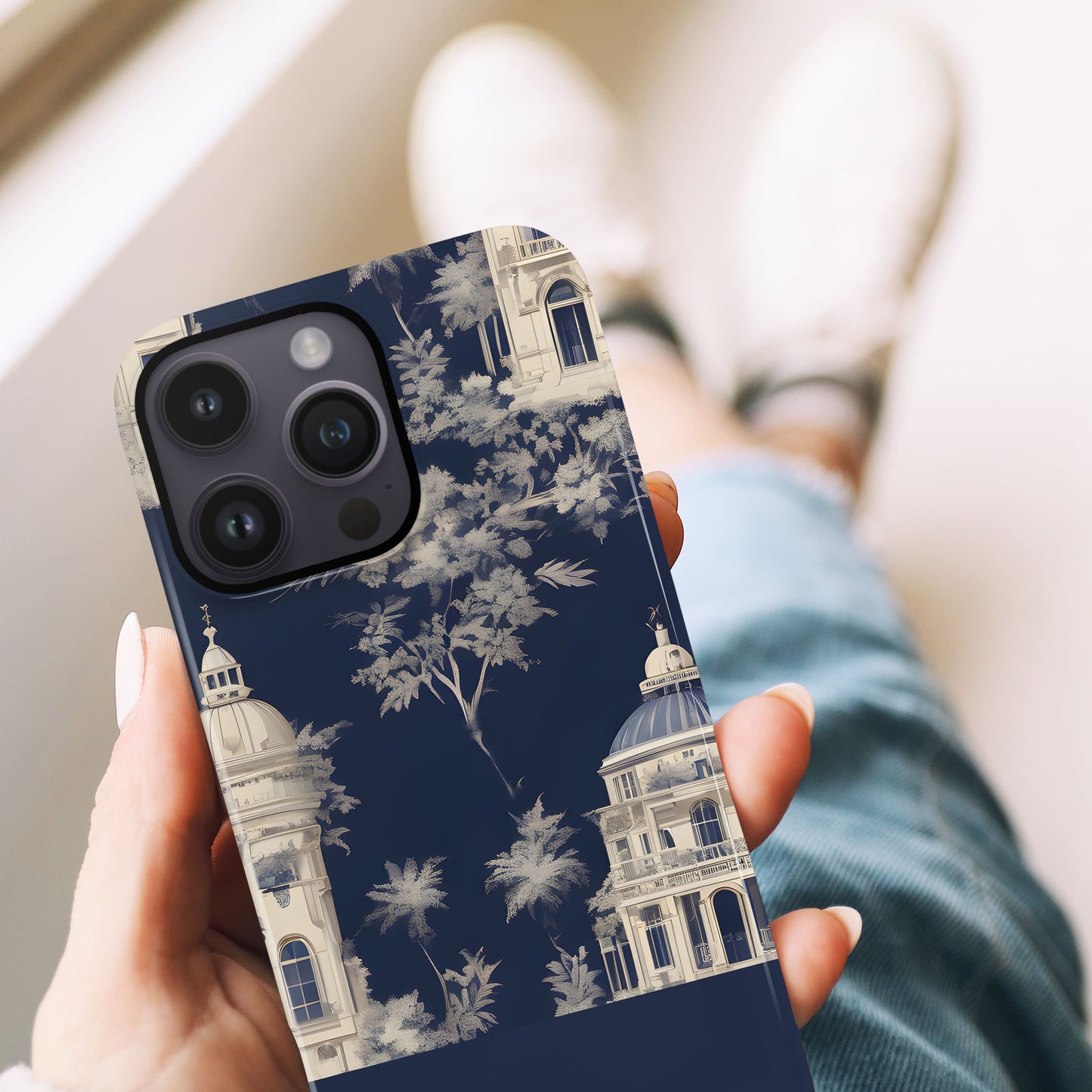 Personalised Navy Toile Floral Phone Case Phone Case