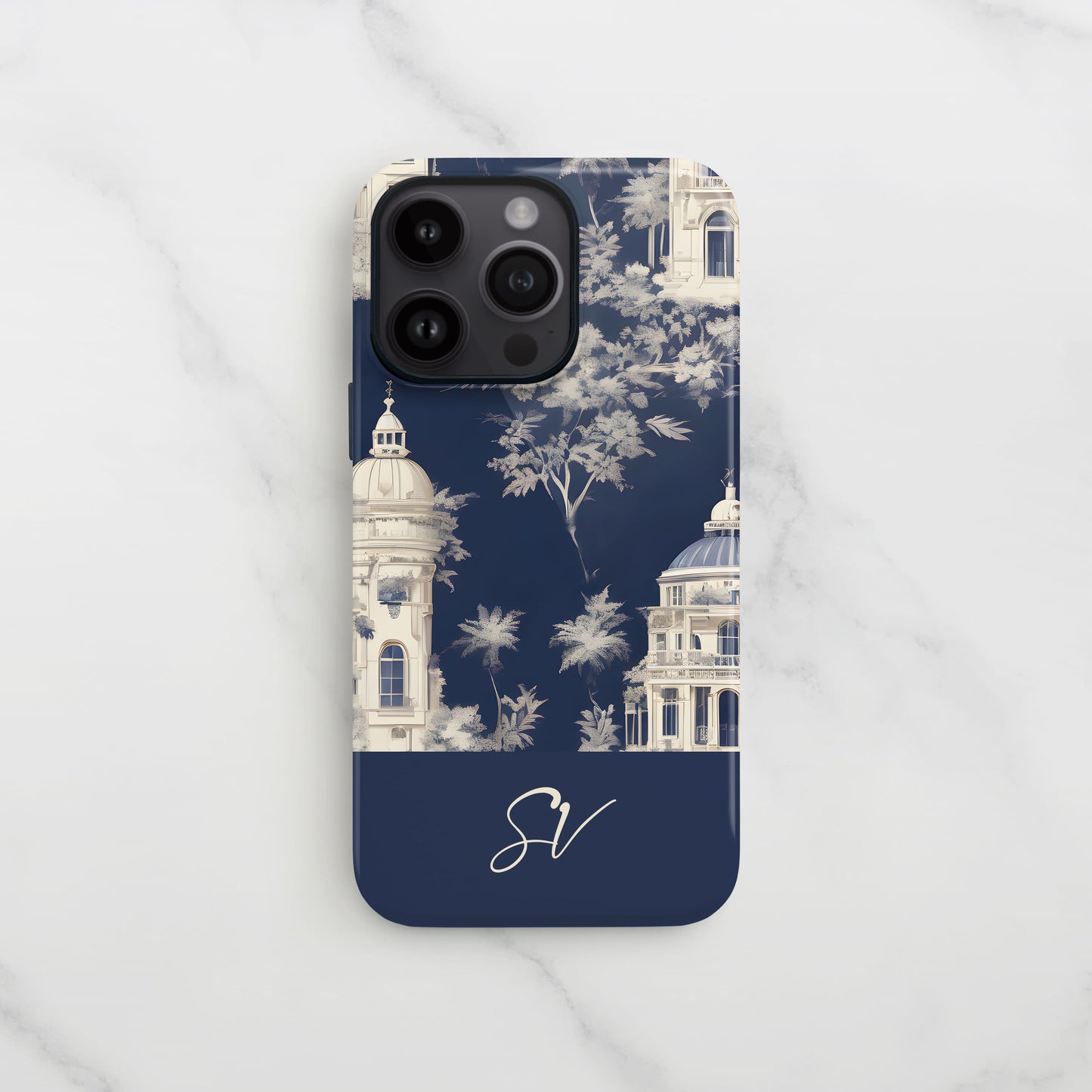 Personalised Navy Toile Floral Phone Case Phone Case