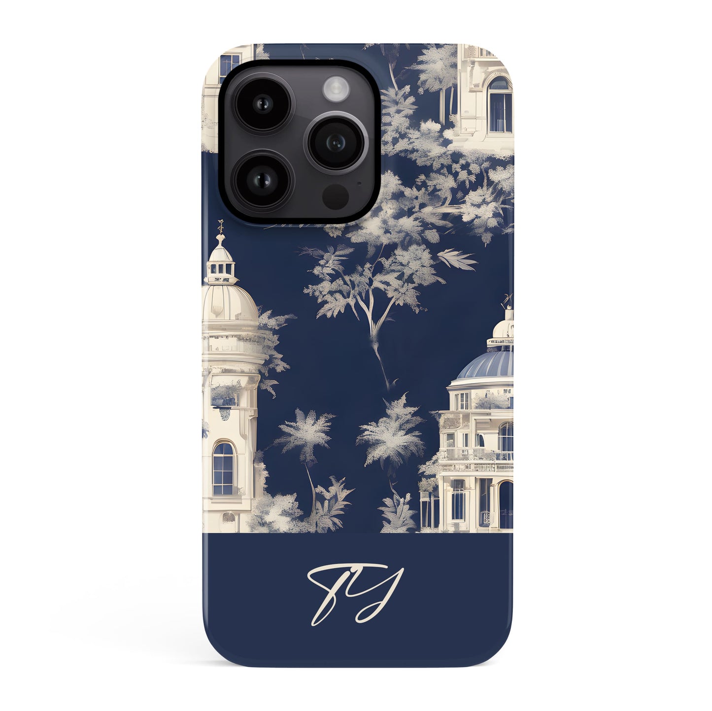 Personalised Navy Toile Floral Phone Case iPhone 16 Pro Phone Case