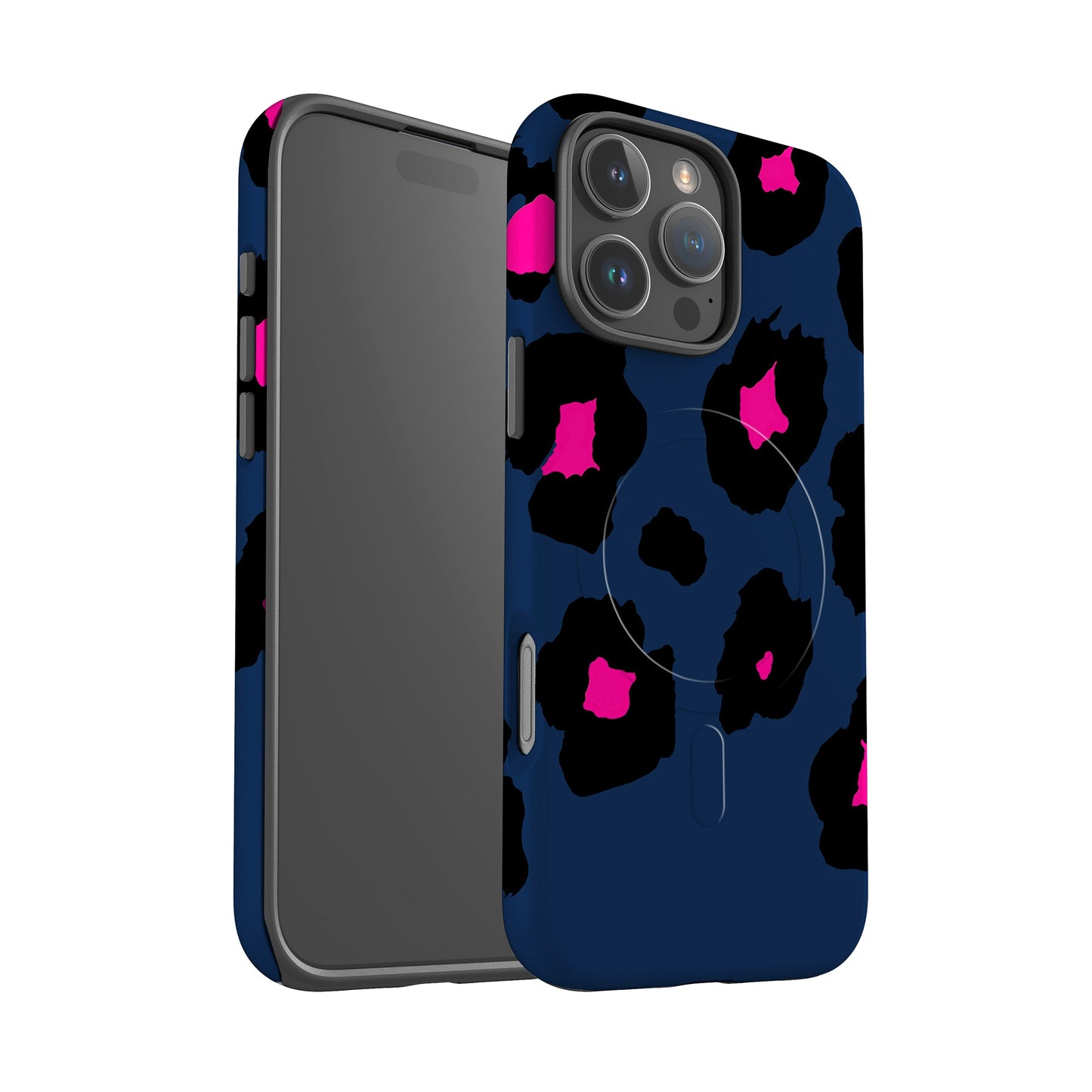 Navy Blue Pink Leopard Print Magsafe Case
