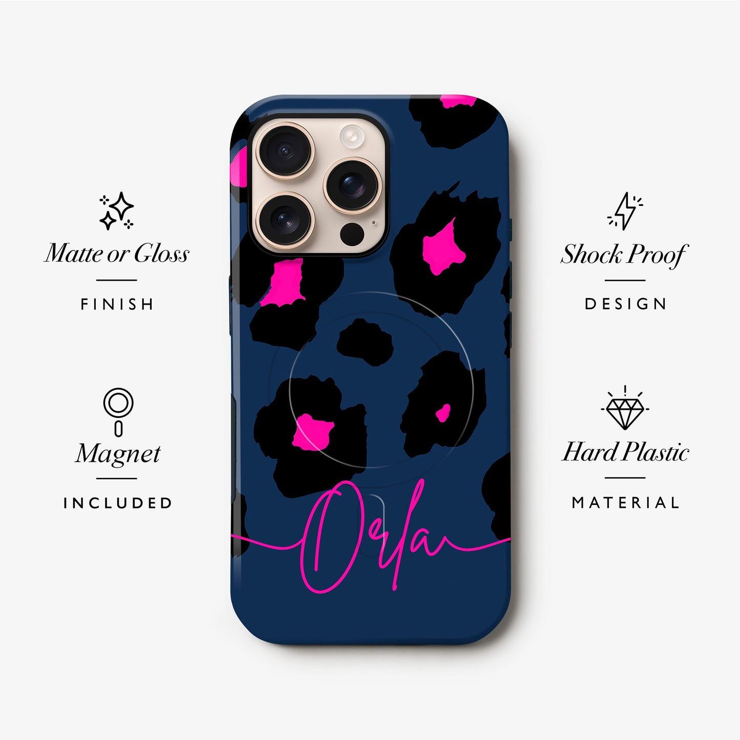 Navy Blue Pink Leopard Print Magsafe Case