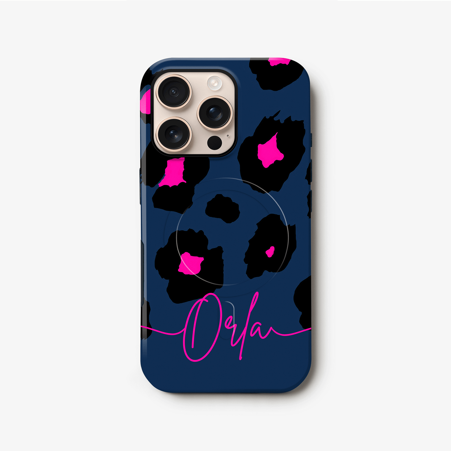 Navy Blue Pink Leopard Print Magsafe Case