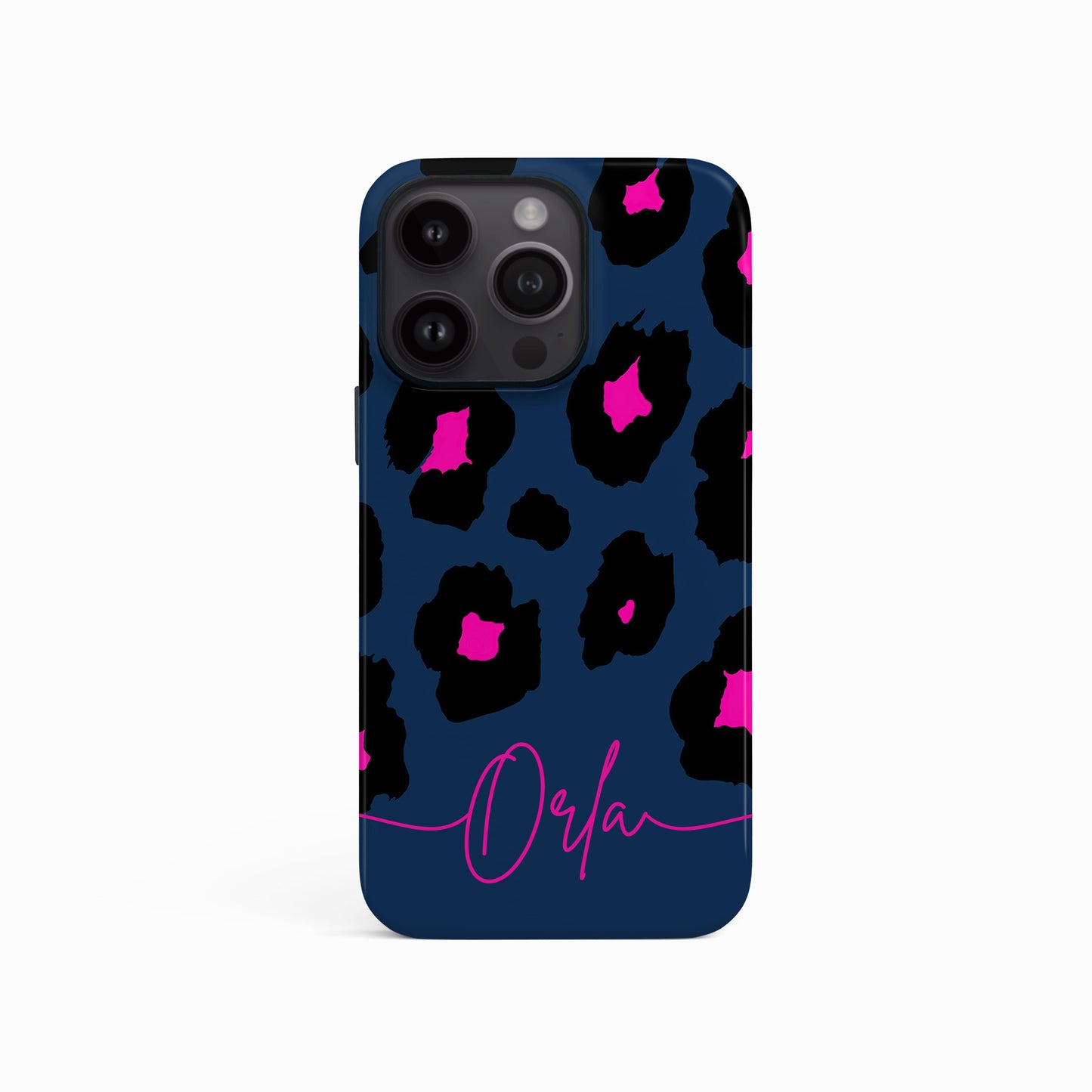 Personalised Navy Blue Leopard Print Phone Case iPhone 16 Pro Phone Case