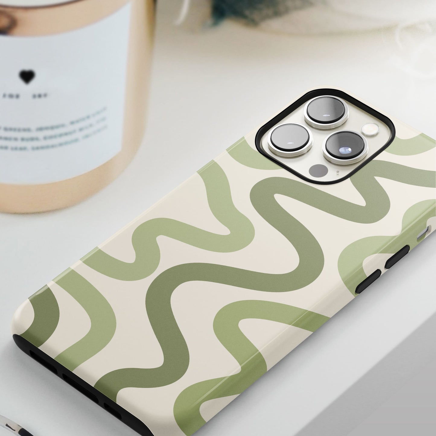 Olive Green Wavy Pattern Print Case Phone Case