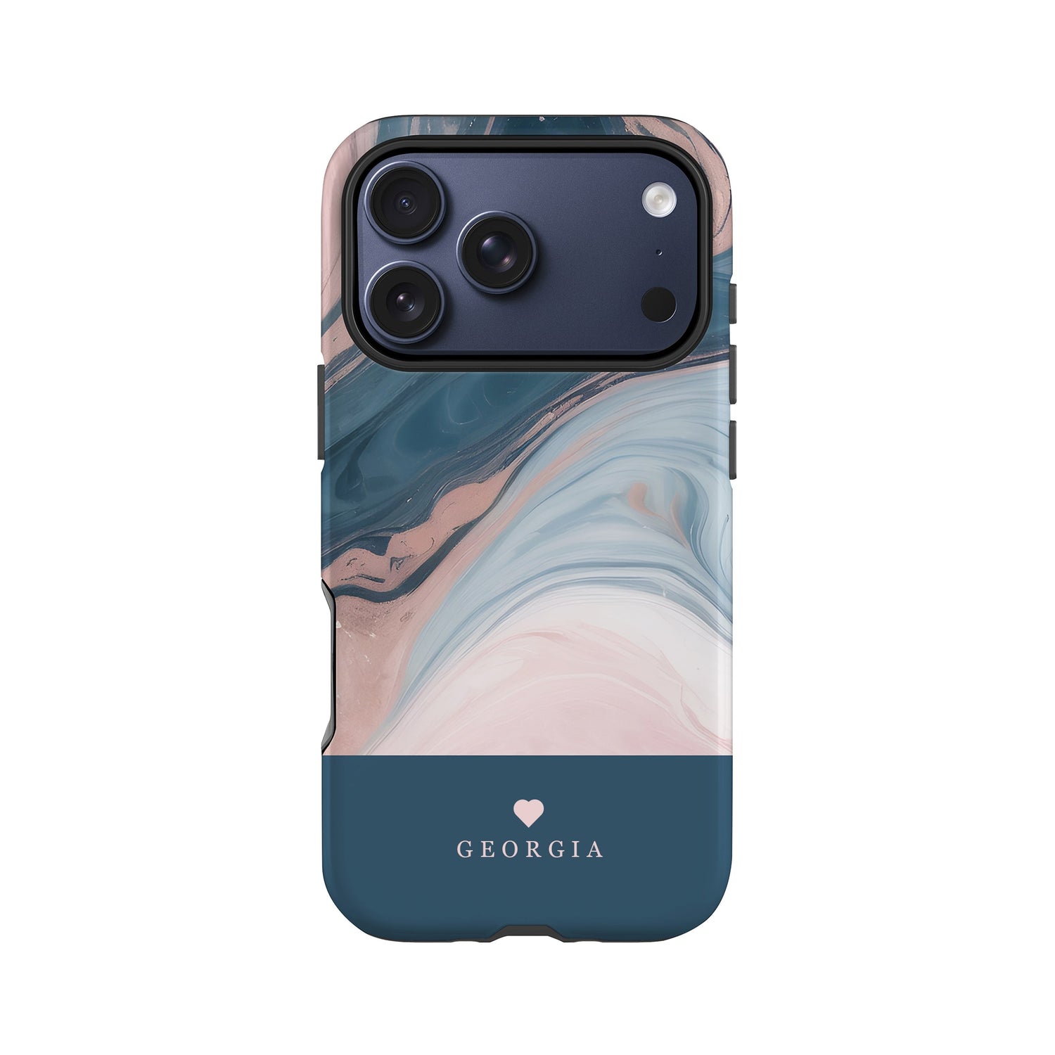 Rose Gold and Blue Marble Personalised Phone Case iPhone 17 Pro Phone Case