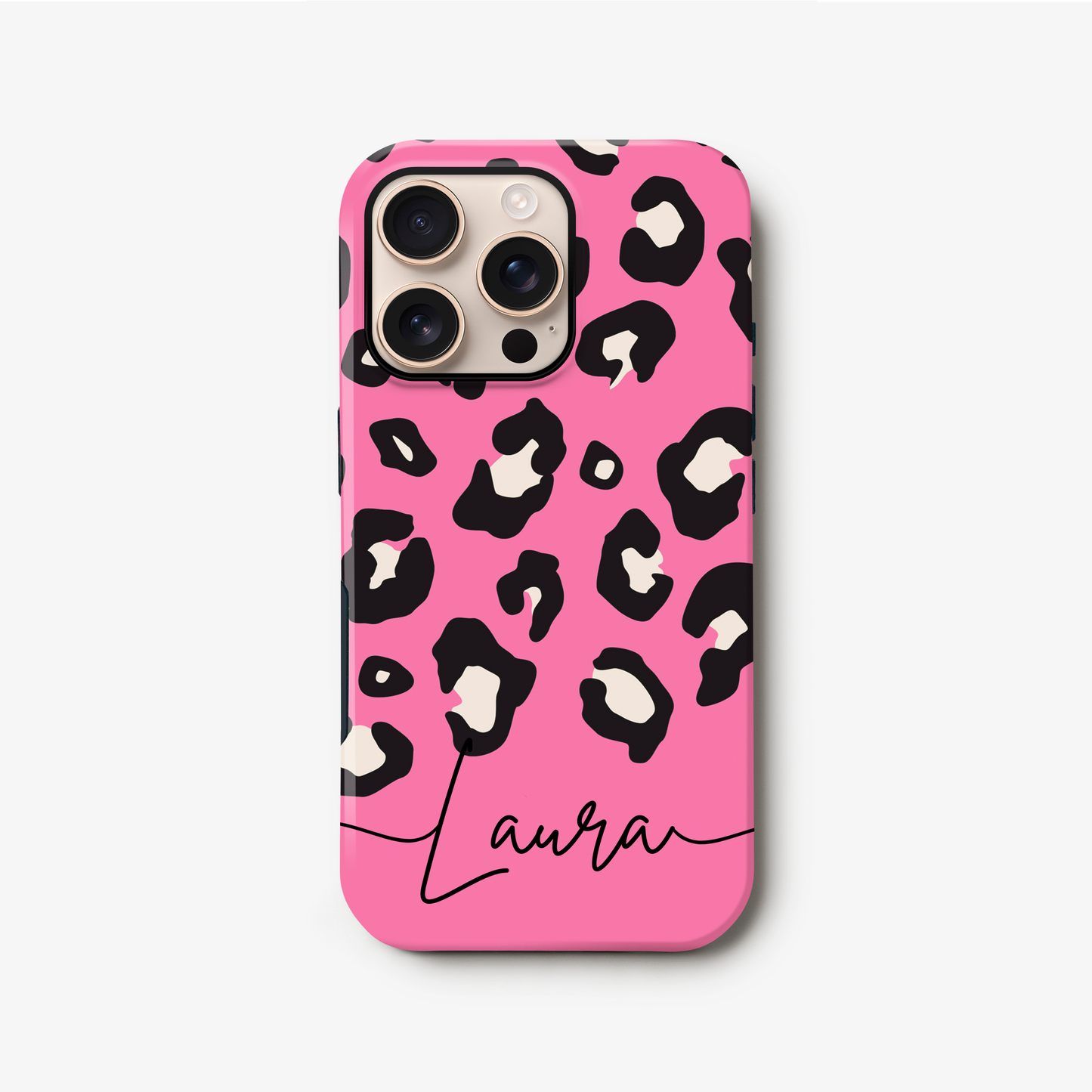 Baby Pink Custom Name Leopard Print Phone Case iPhone 16 Phone Case