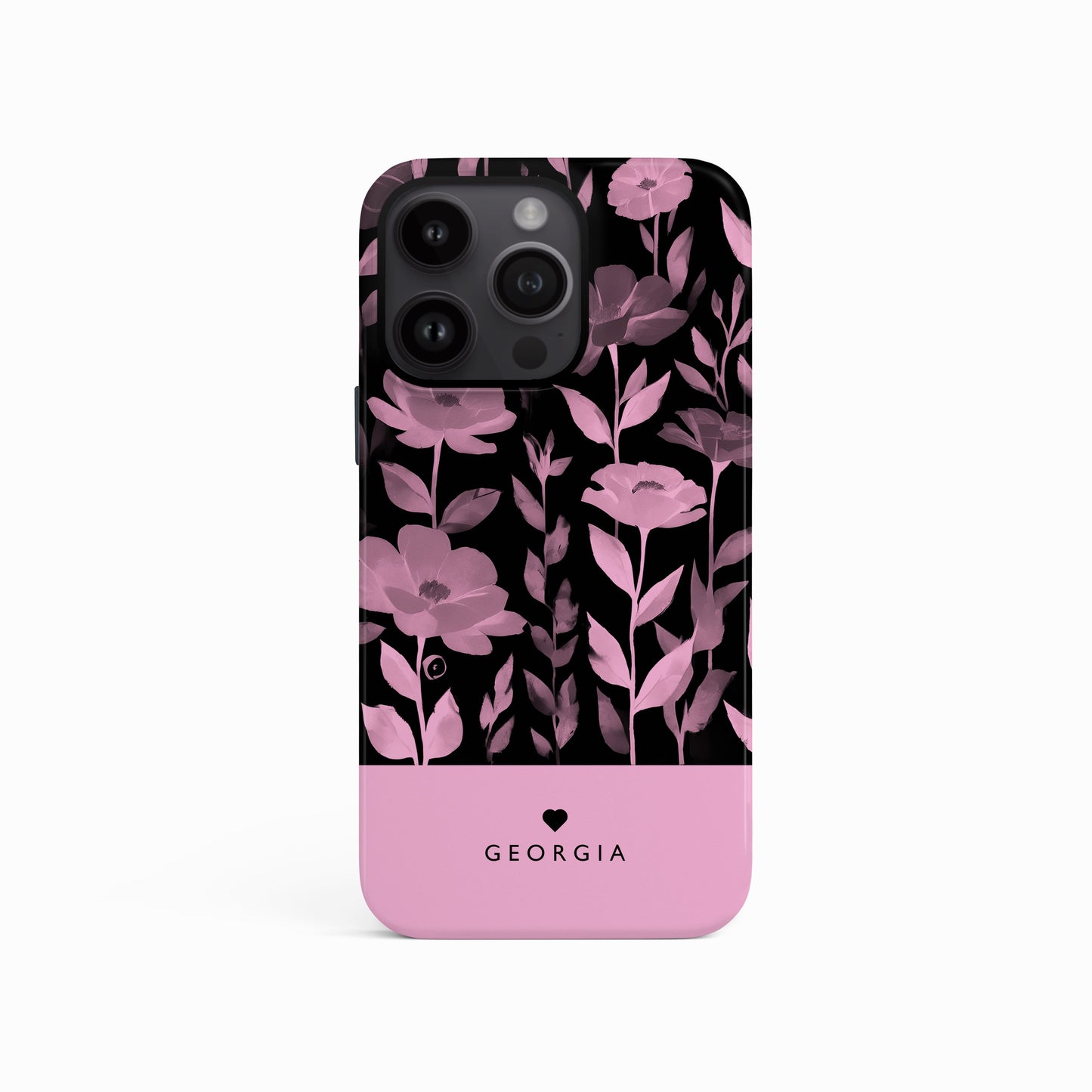 Personalised Black Pink Floral Print Case iPhone 16 Phone Case