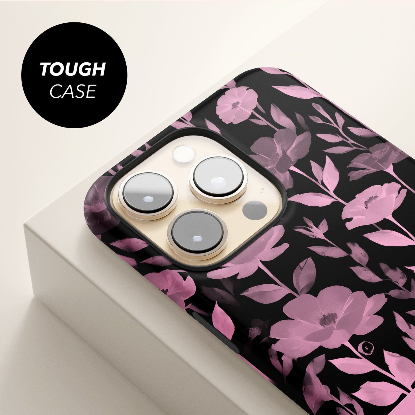 Personalised Black Pink Floral Print Case Phone Case