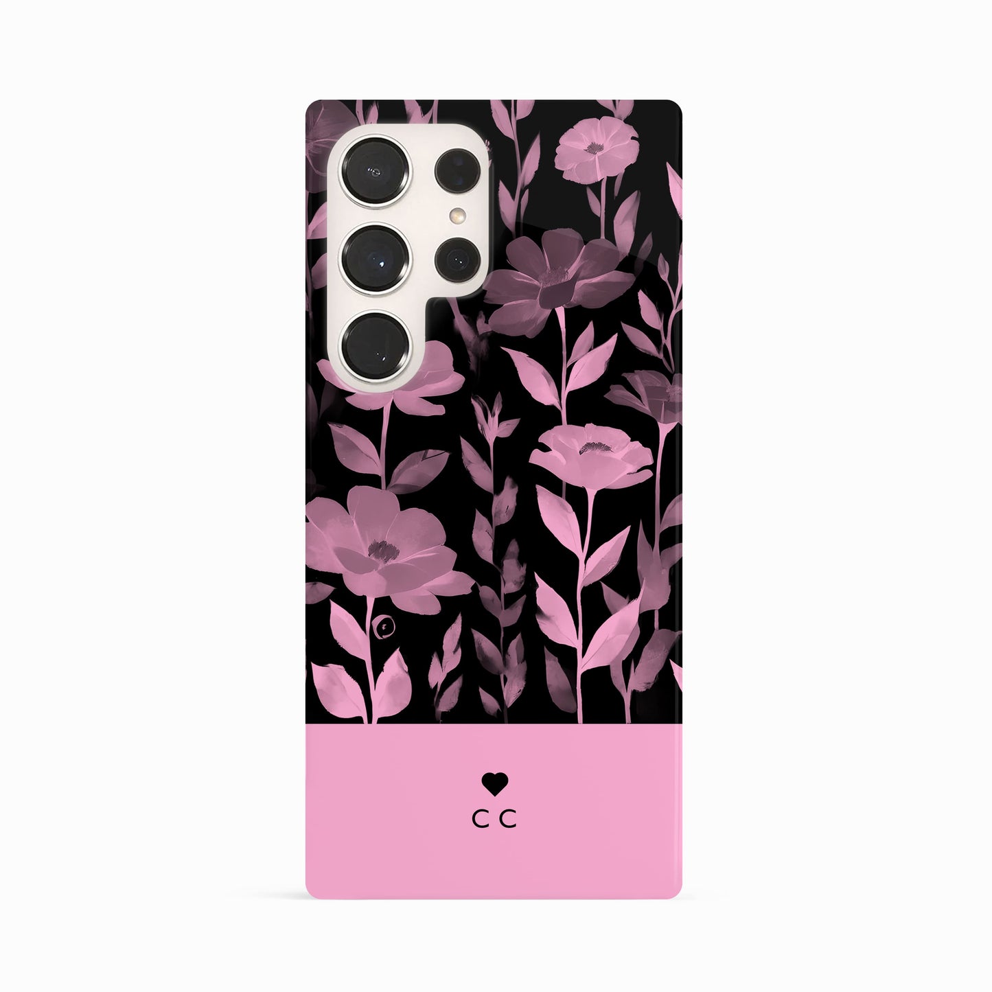 Personalised Black Pink Floral Print Case Phone Case