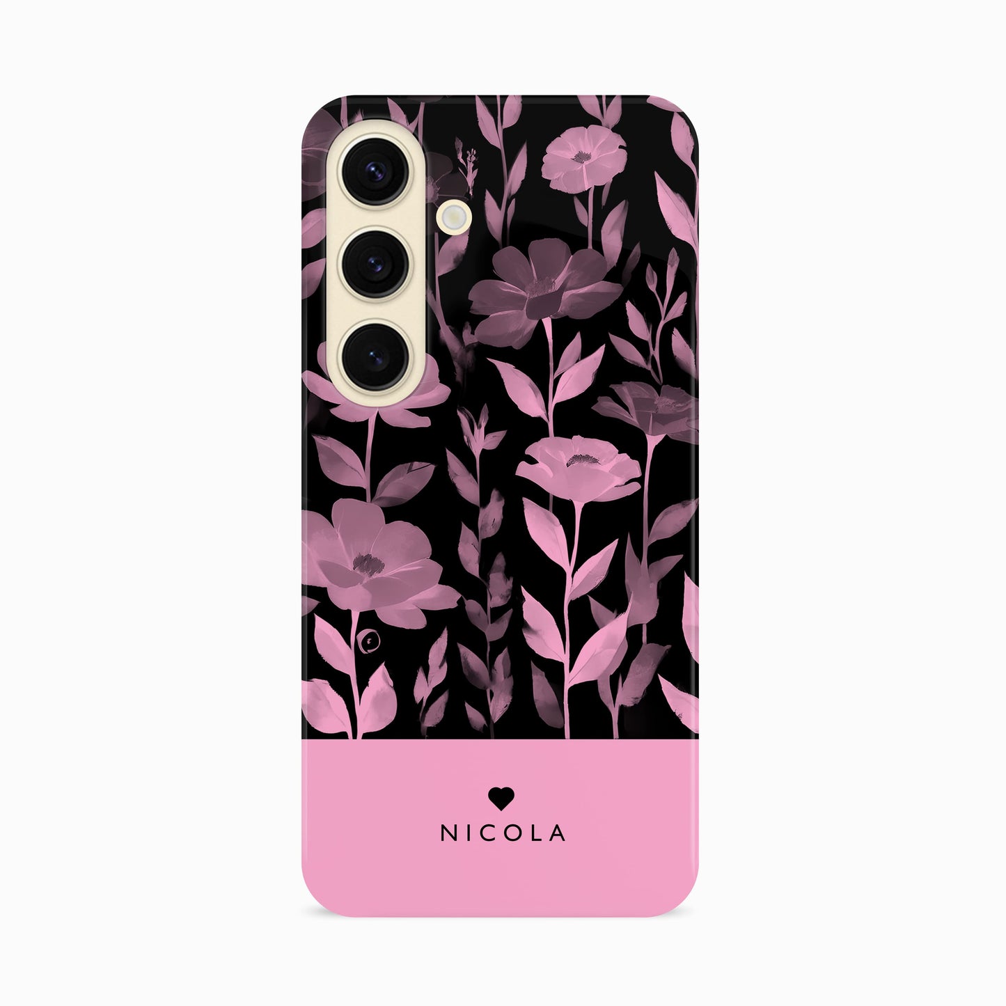 Personalised Black Pink Floral Print Case Phone Case