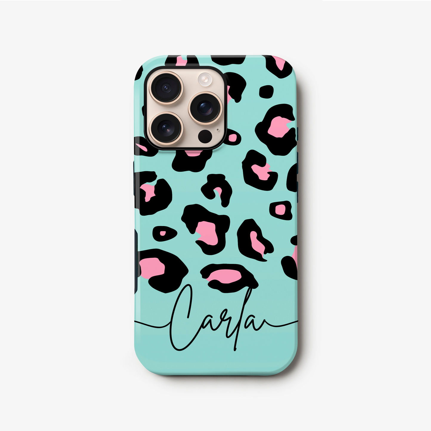 Blue Pink Ice Personalised Leopard Print Case iPhone 16 Phone Case