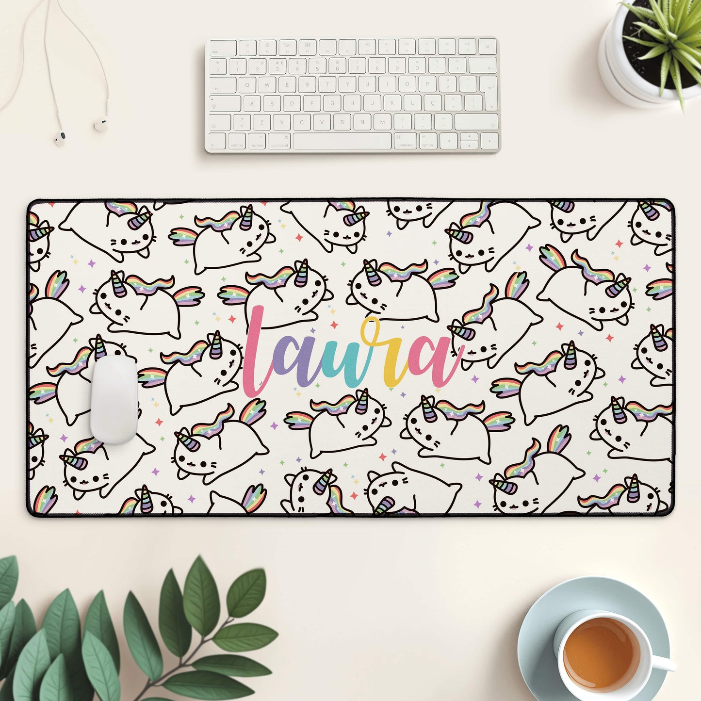 Personalised Caticorn Large Gaming & Desk Mat Desk & Gaming Mat