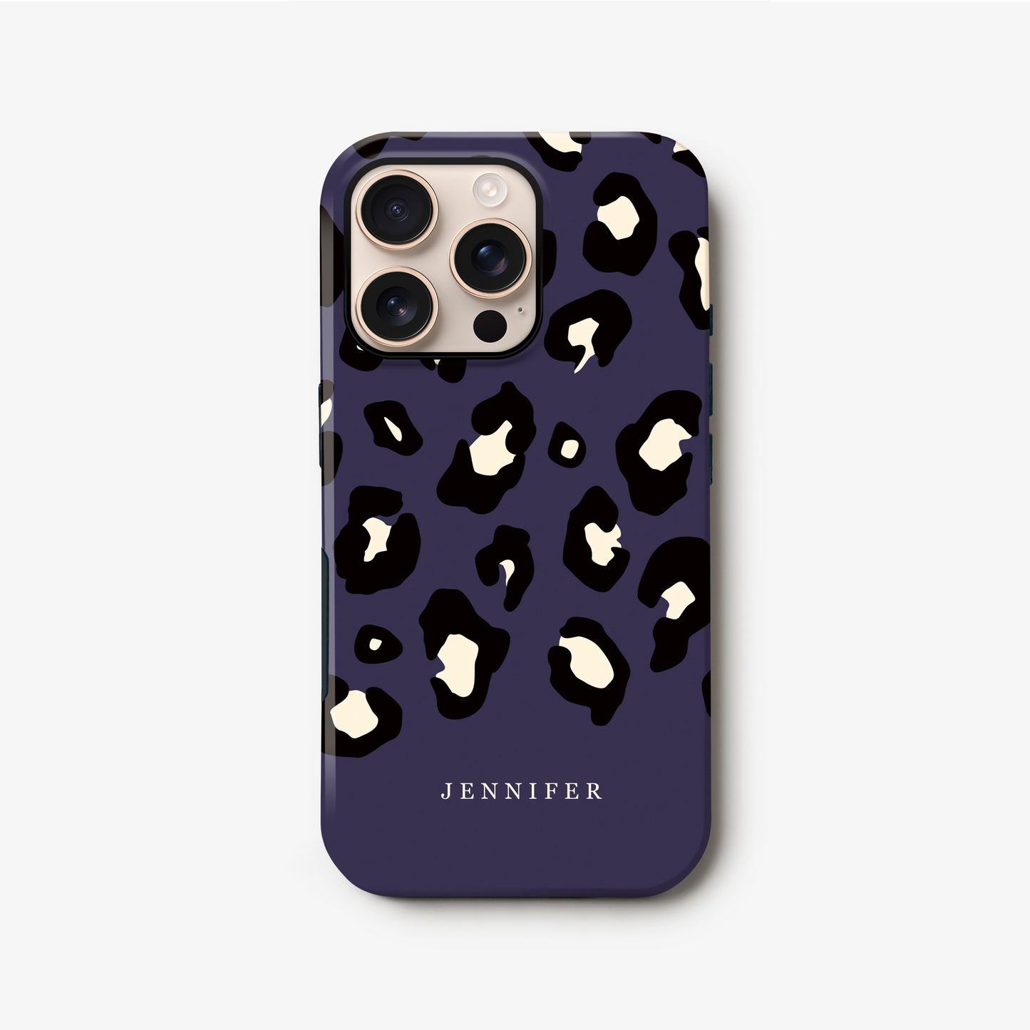 Dark Purple Custom Name Leopard Print Pattern Phone Case iPhone 16 Phone Case