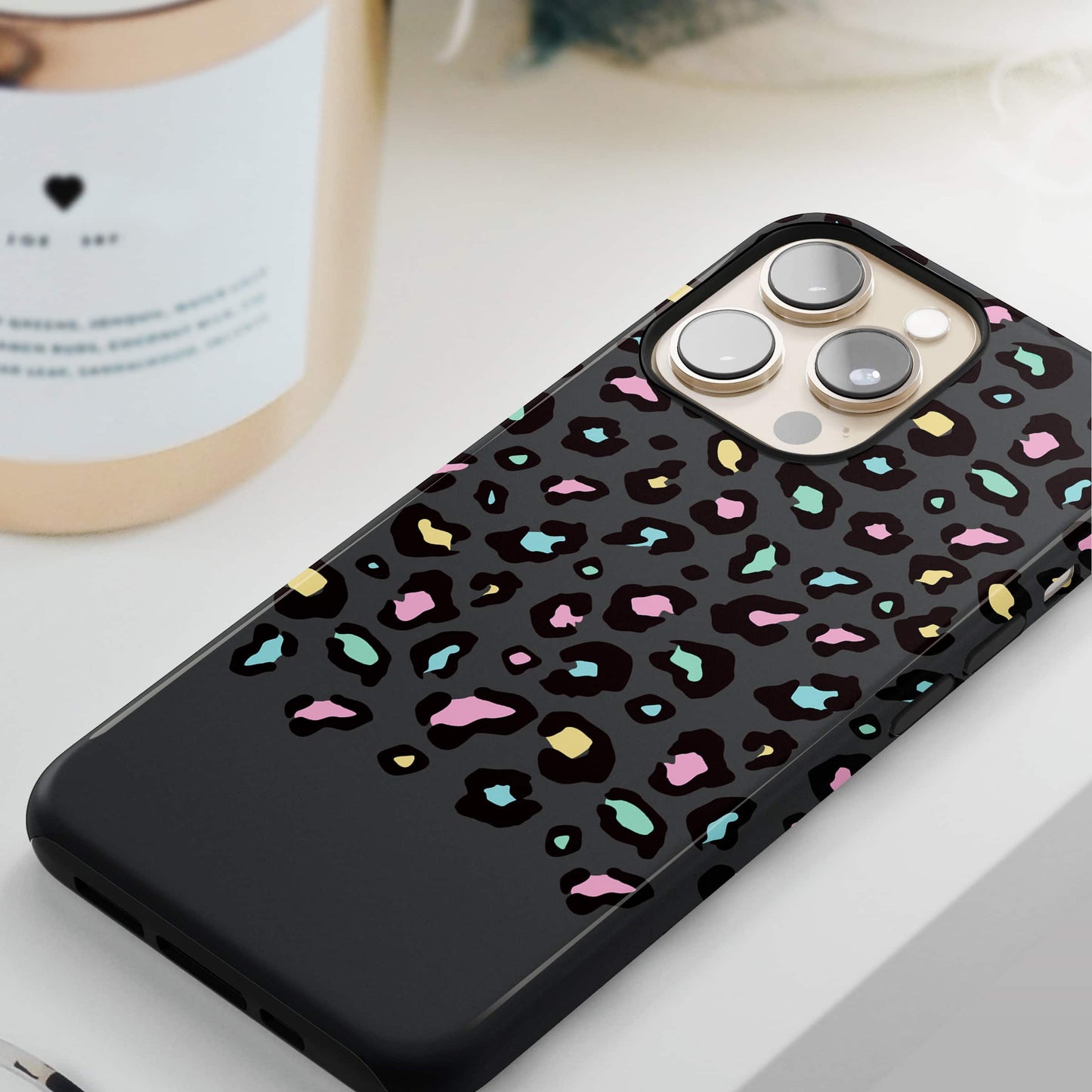 Personalised Grey Rainbow Leopard Print Spot Case Phone Case