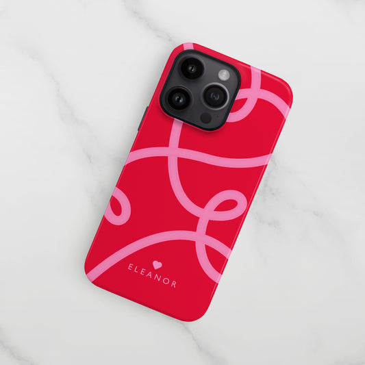 Personalised Red Pink Abstract Lines Case