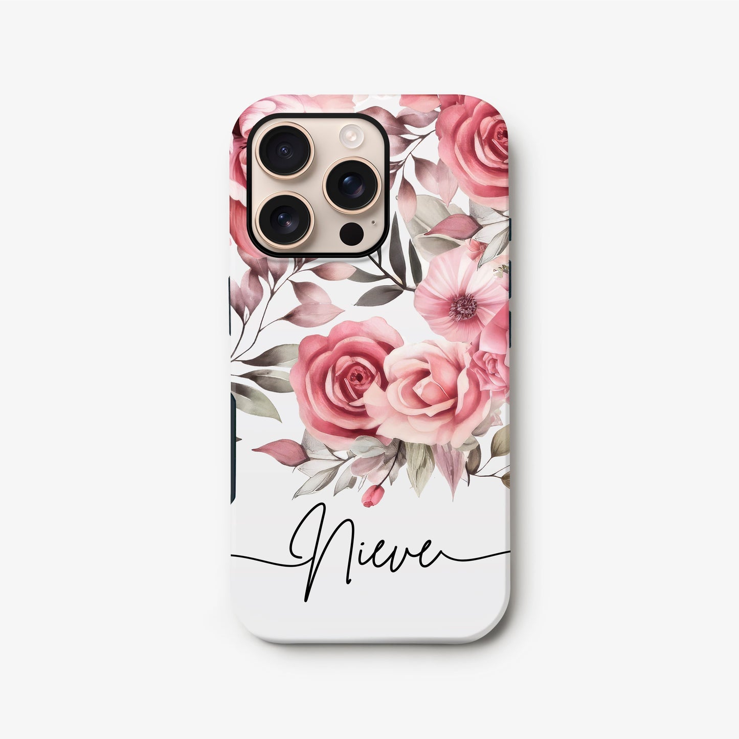 Personalised Pink Rose Floral Art Case iPhone 16 Phone Case