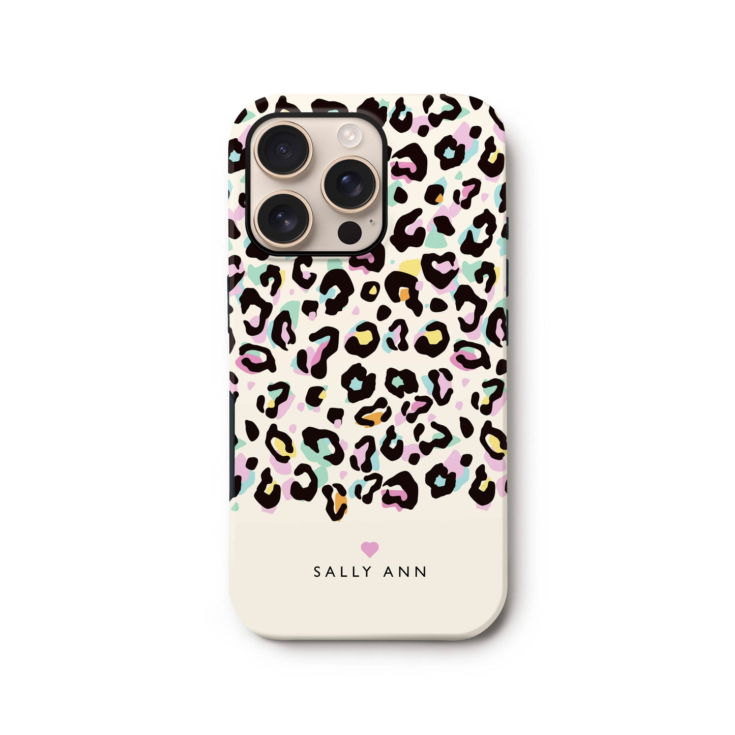 Personalised Rainbow Spots Leopard Print Case iPhone 16 Phone Case