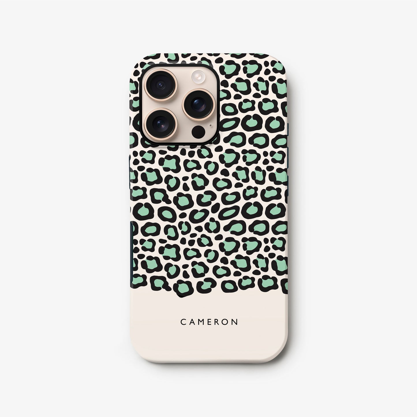 Personalised Teal Blue Leopard Print Case iPhone 16 Phone Case