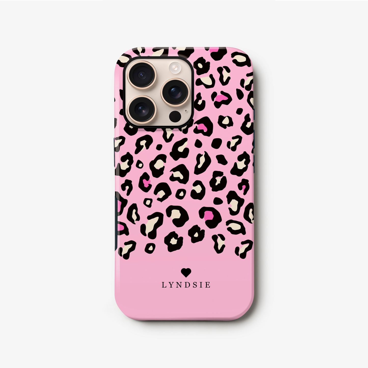 Pink Heart Personalised Leopard Print Case iPhone 16 Phone Case