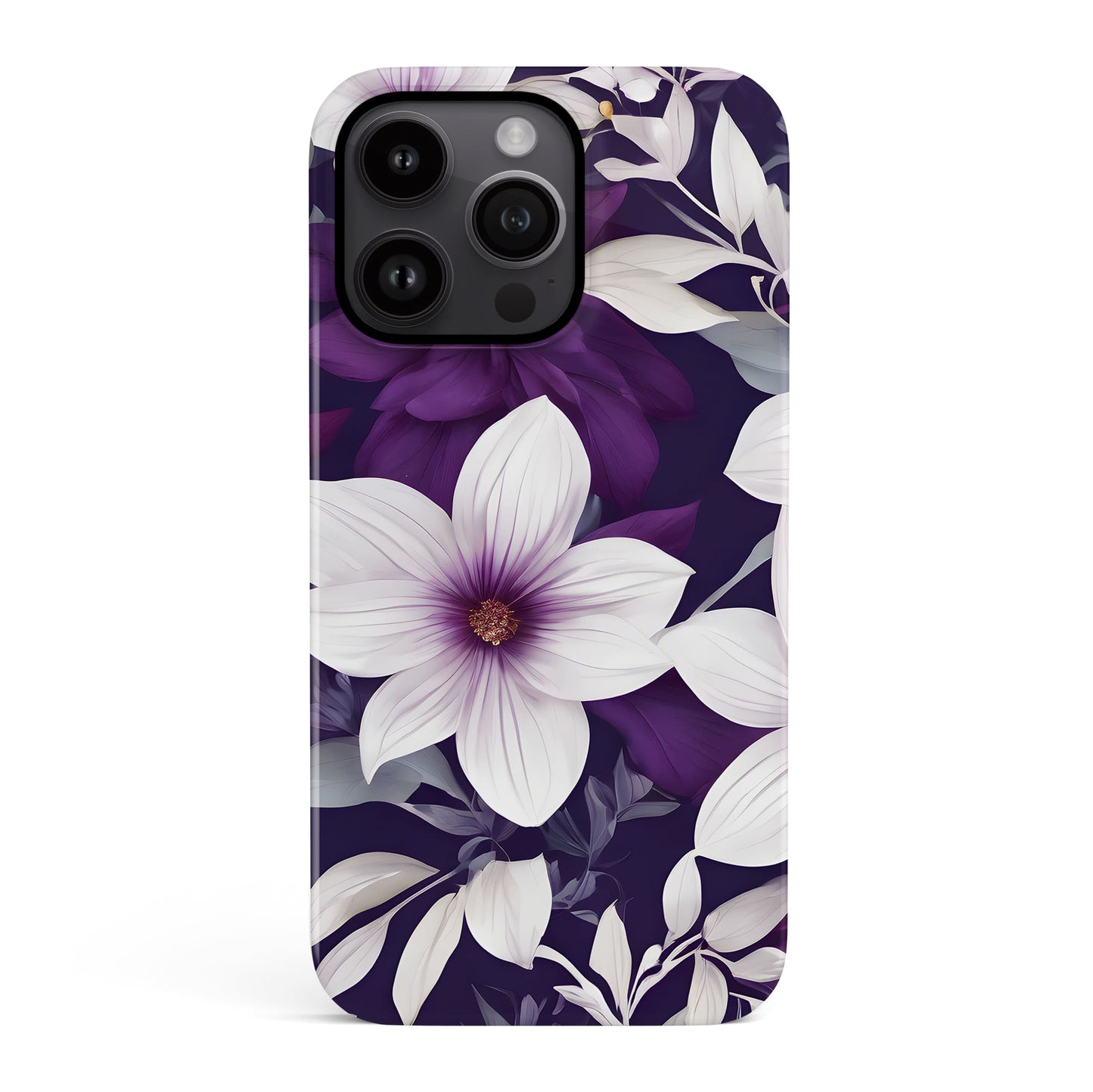 Purple Floral Print Case iPhone 16 Pro Phone Case