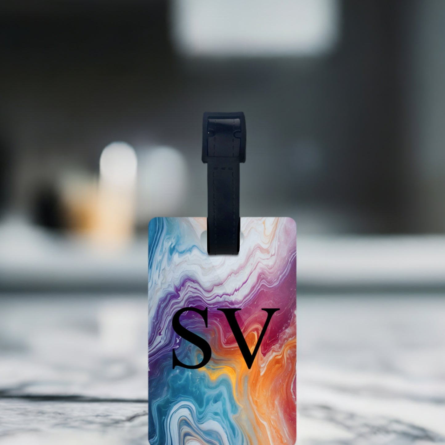 Personalised Rainbow Marble Print Luggage Tag  luggage tag