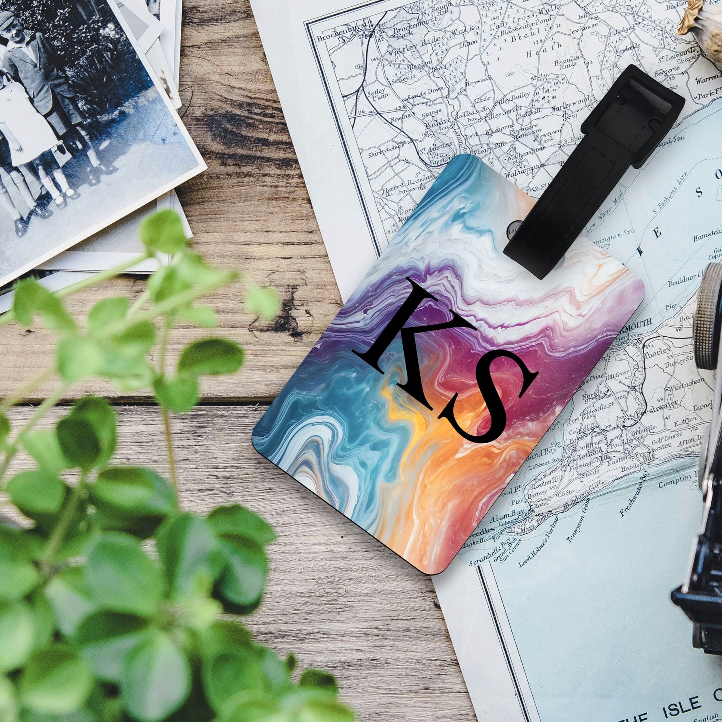 Personalised Rainbow Marble Print Luggage Tag  luggage tag