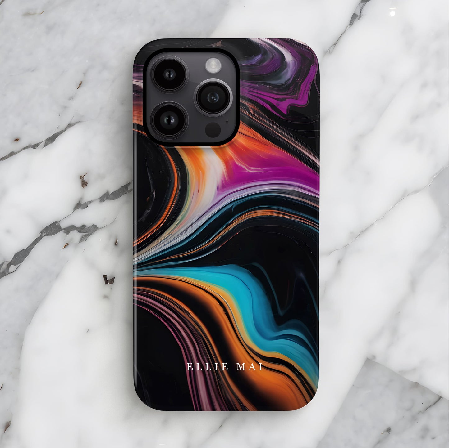 Black Rainbow Marble Custom Name Case Phone Case