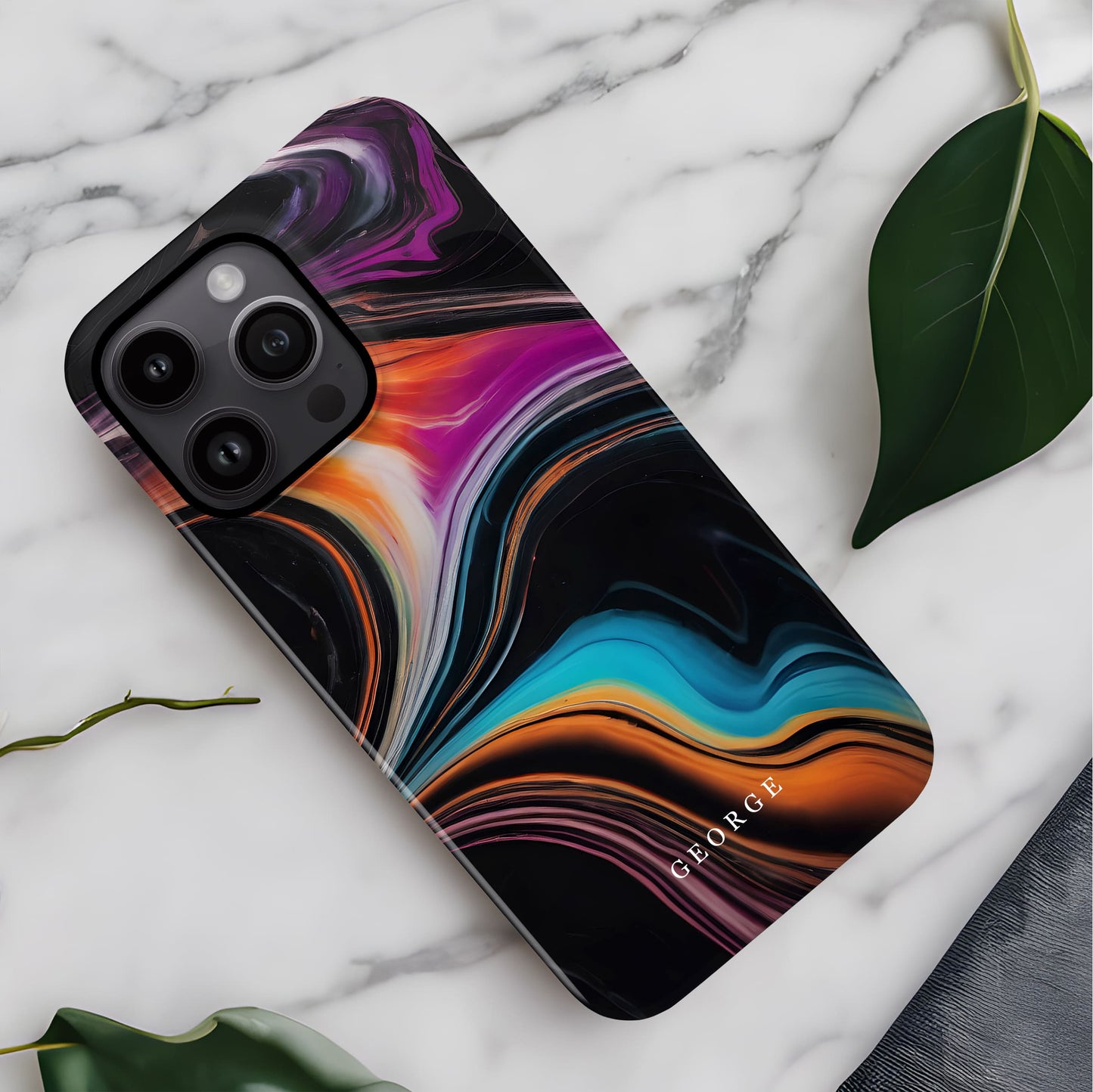 Black Rainbow Marble Custom Name Case Phone Case