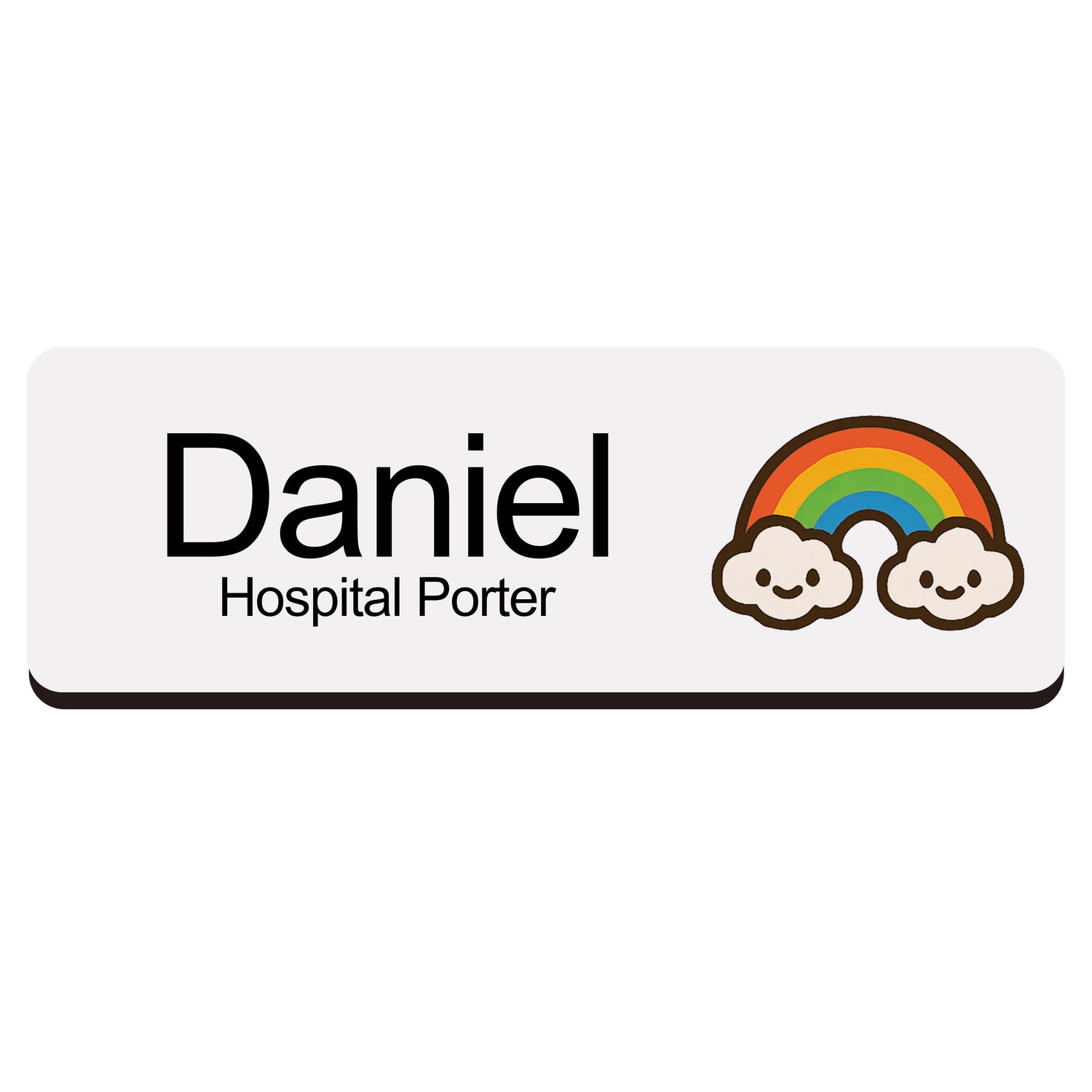 Custom Hospital Name Badge For Doctors & Nurses Rainbow Clouds Name Badge
