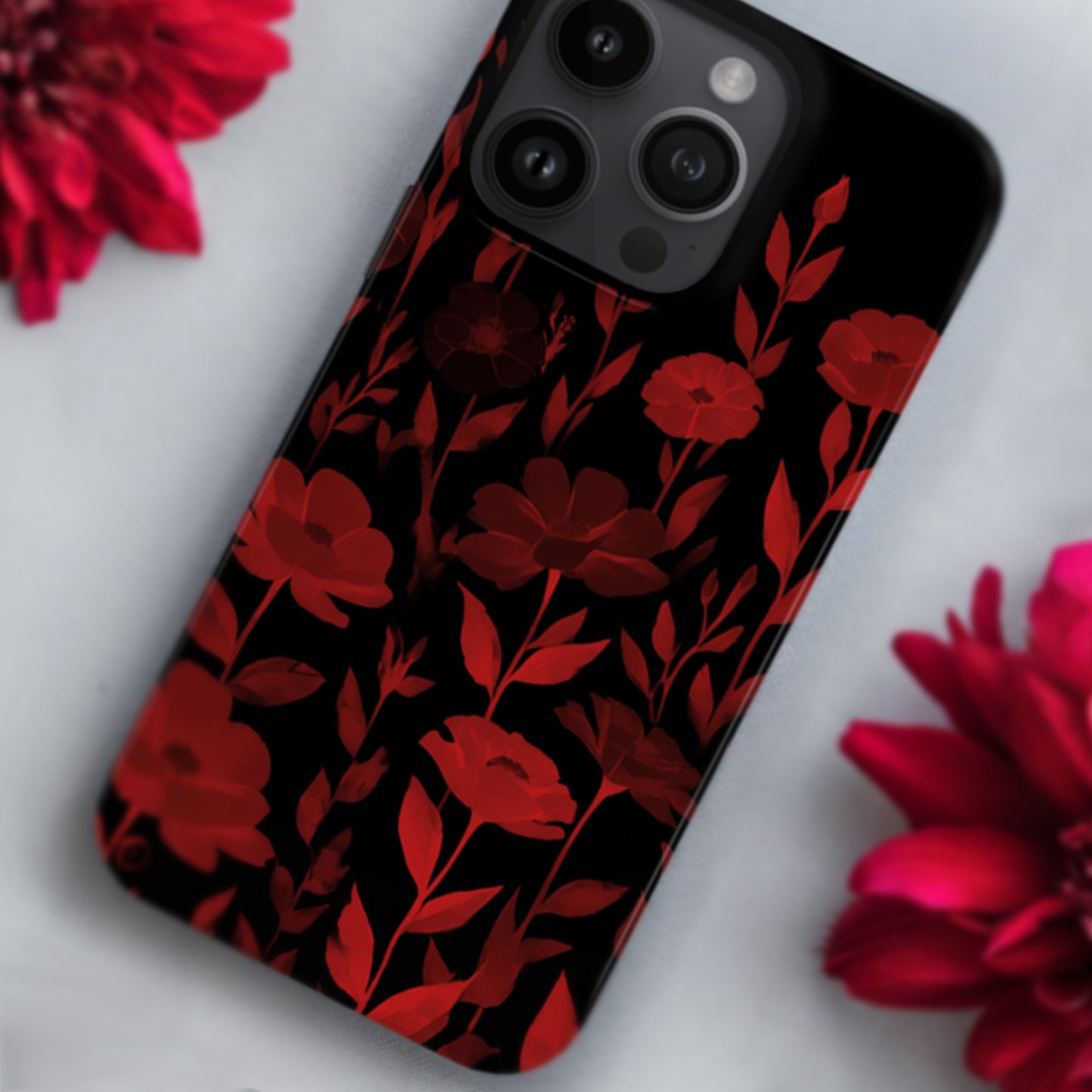 Red And Black Floral Print Phone Case Phone Case